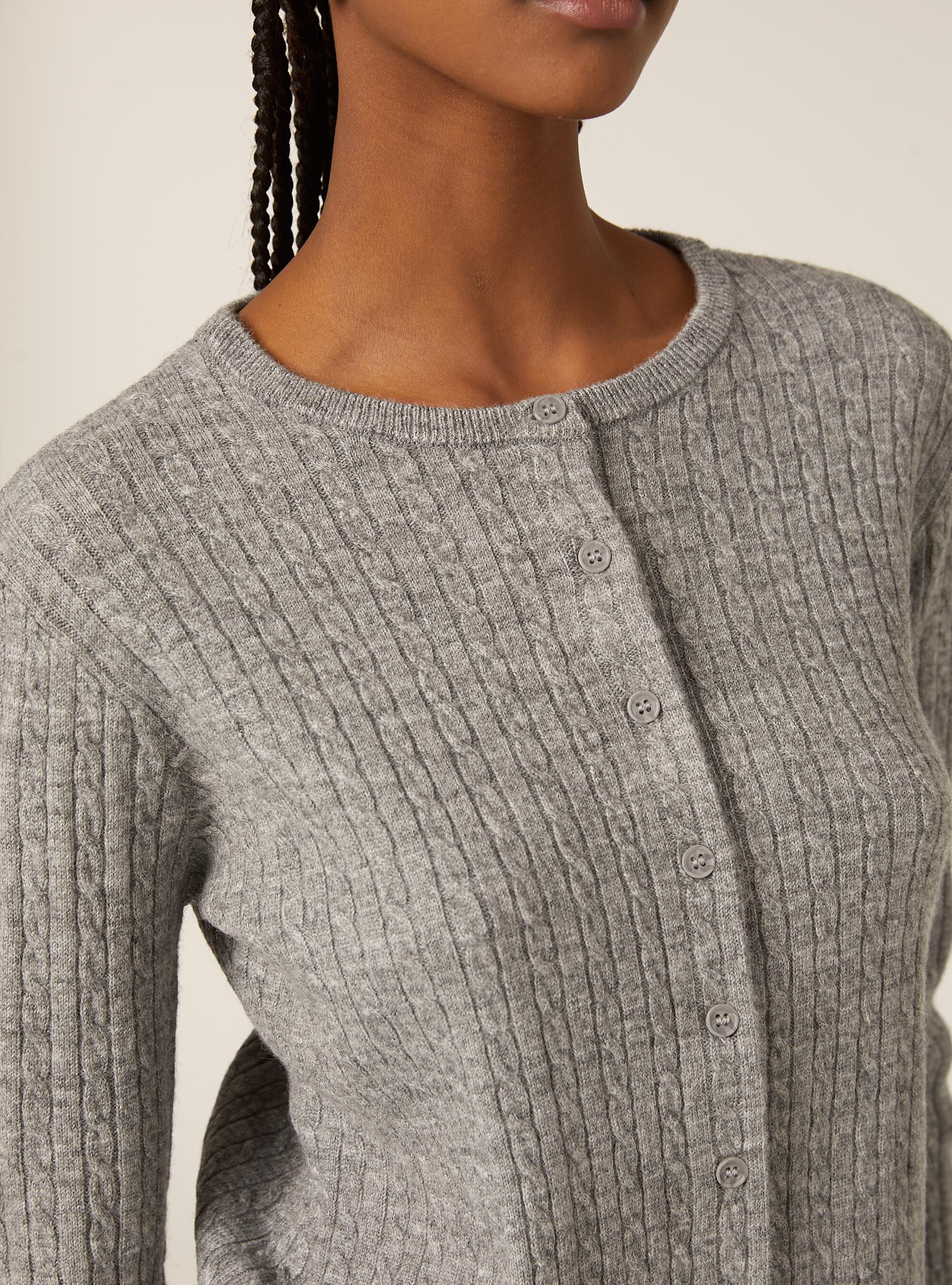 Cropped cable knit cardigan, MGY2 GREY MEL MEDIUM