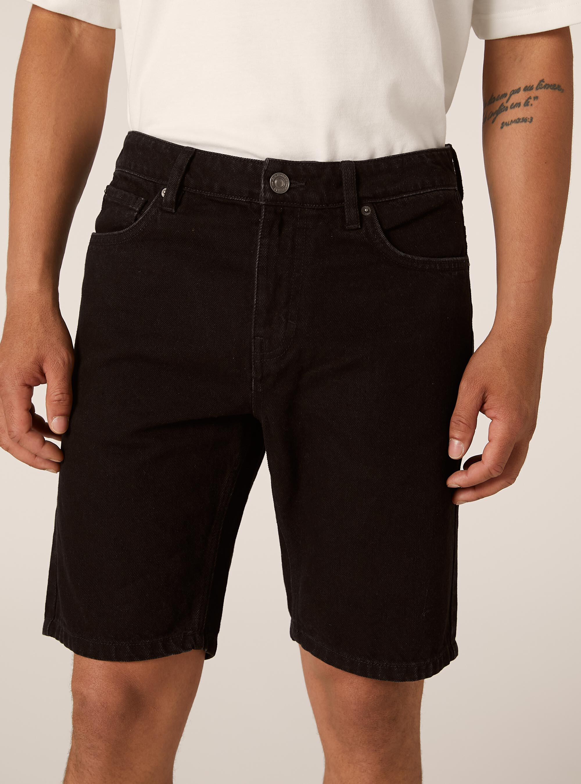 Regular Fit Denim Bermuda Shorts, D000 BLACK