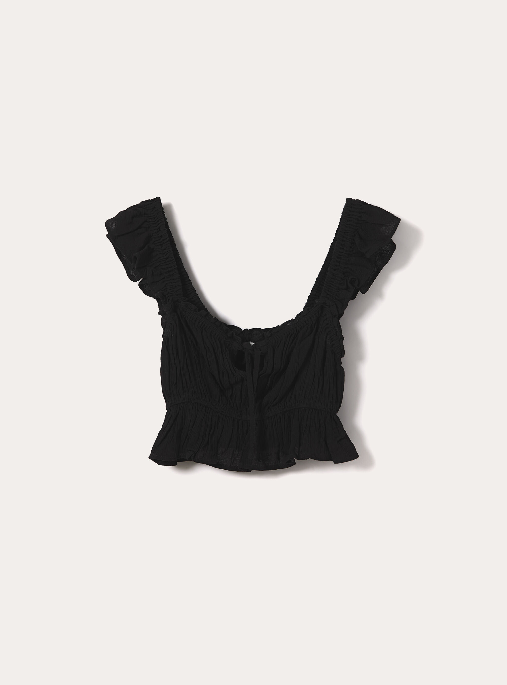 Top in crepe con volant, BK1 BLACK