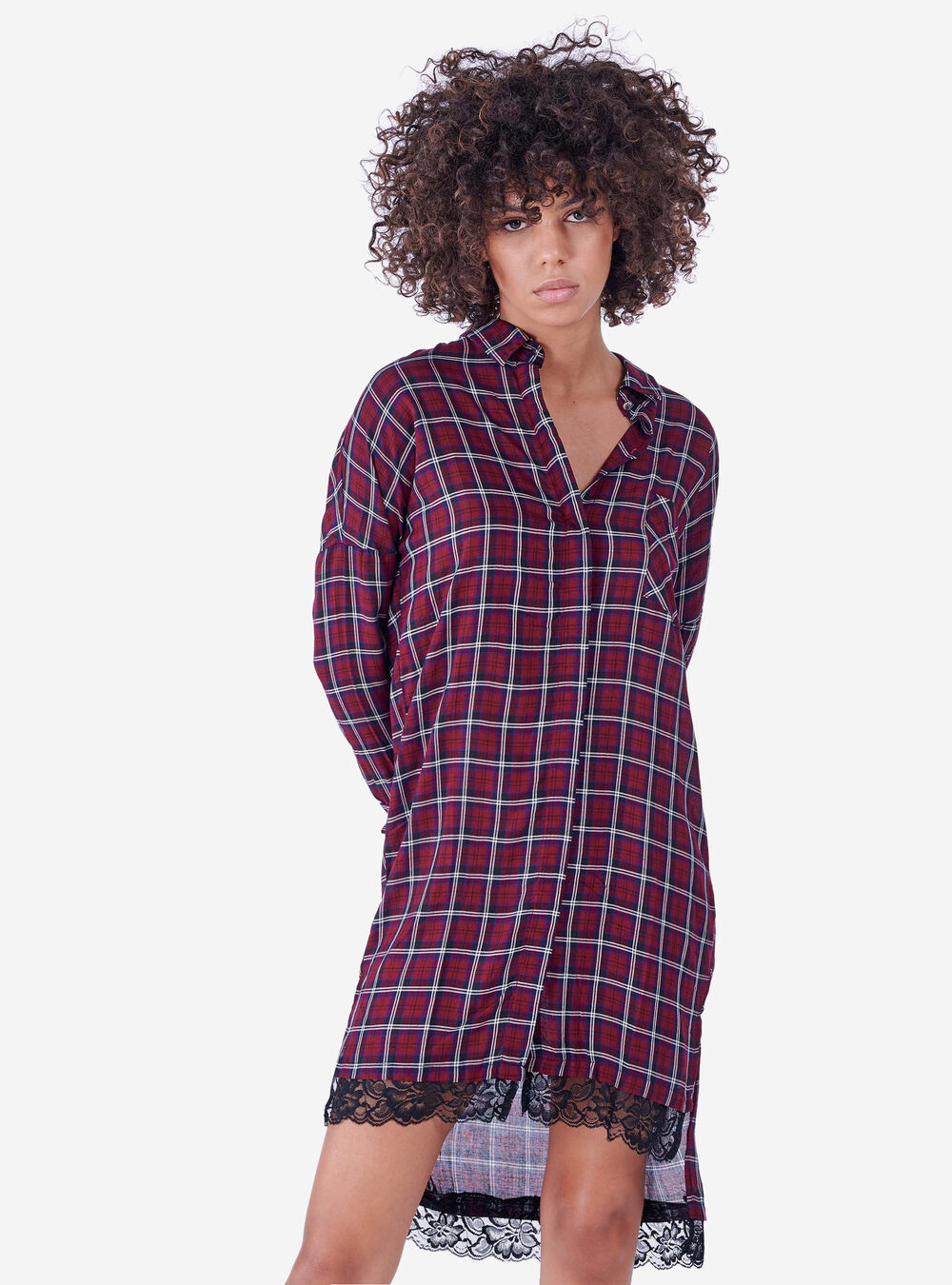 Checkered Oversized Shirt With Lace Alcott Cf1642do
