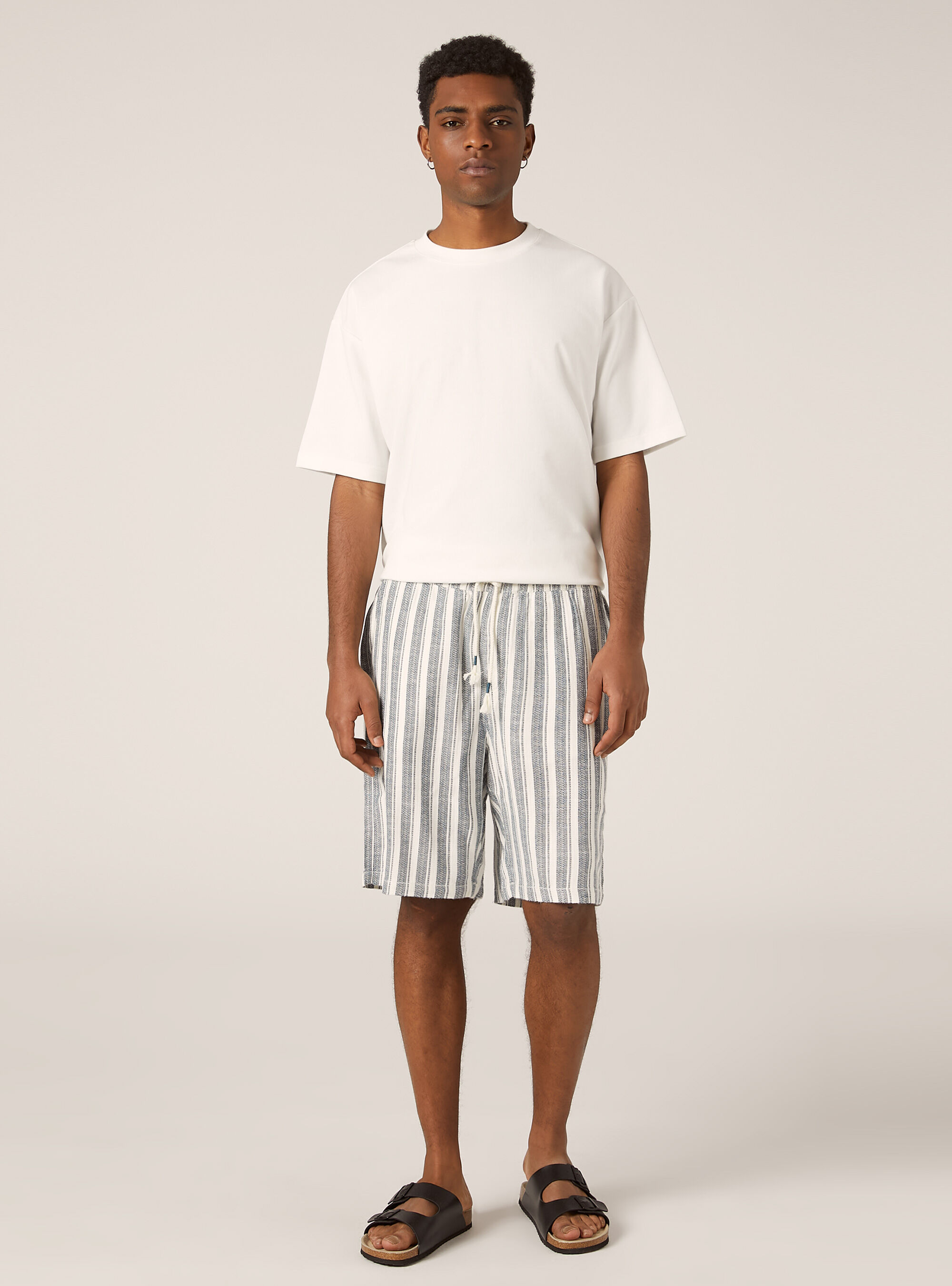 Bermuda de rayas en mezcla de lino, AZ3 AZURE LIGHT