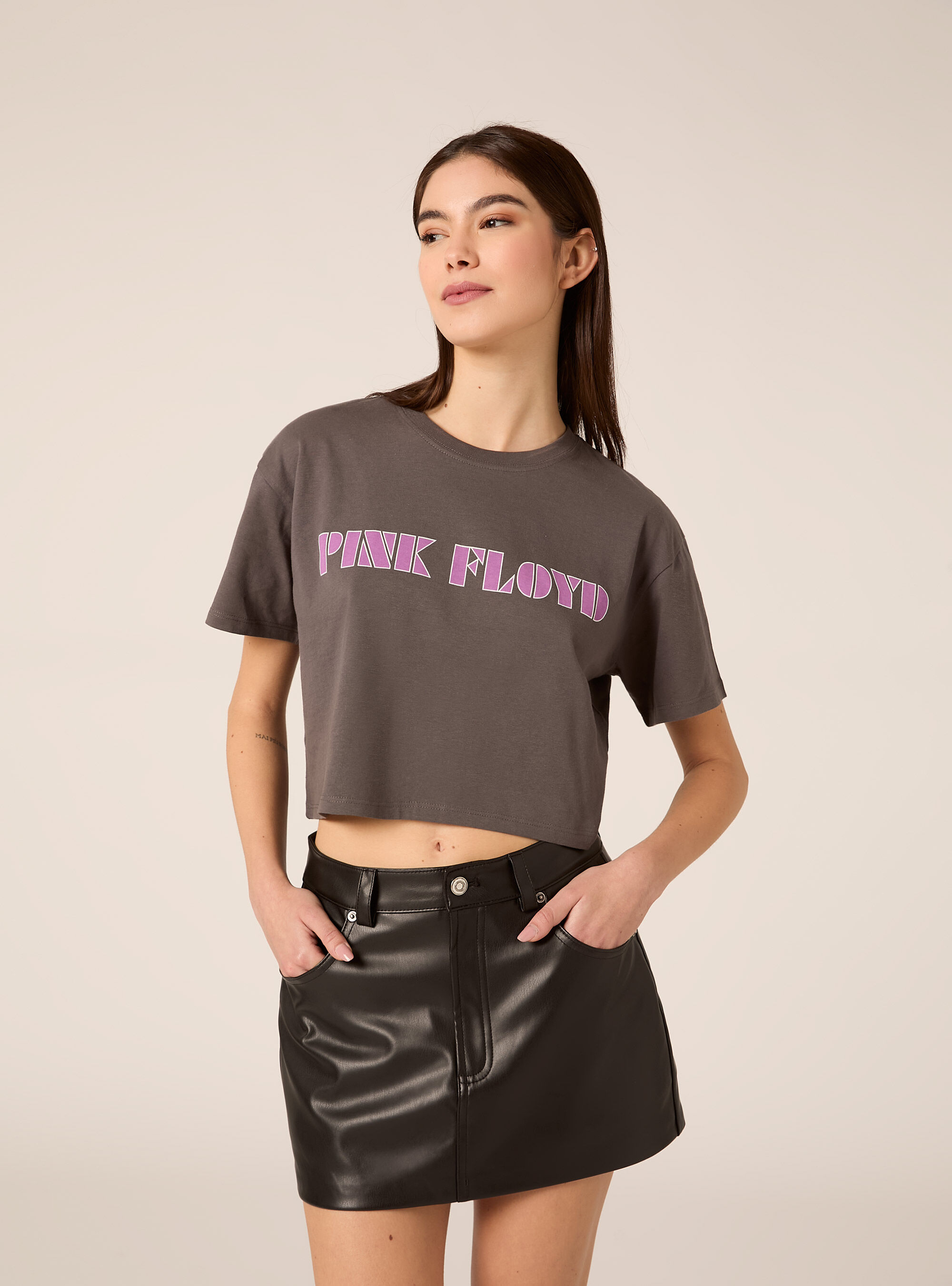 T-shirt crop over pink floyd, GY1 GREY DARK