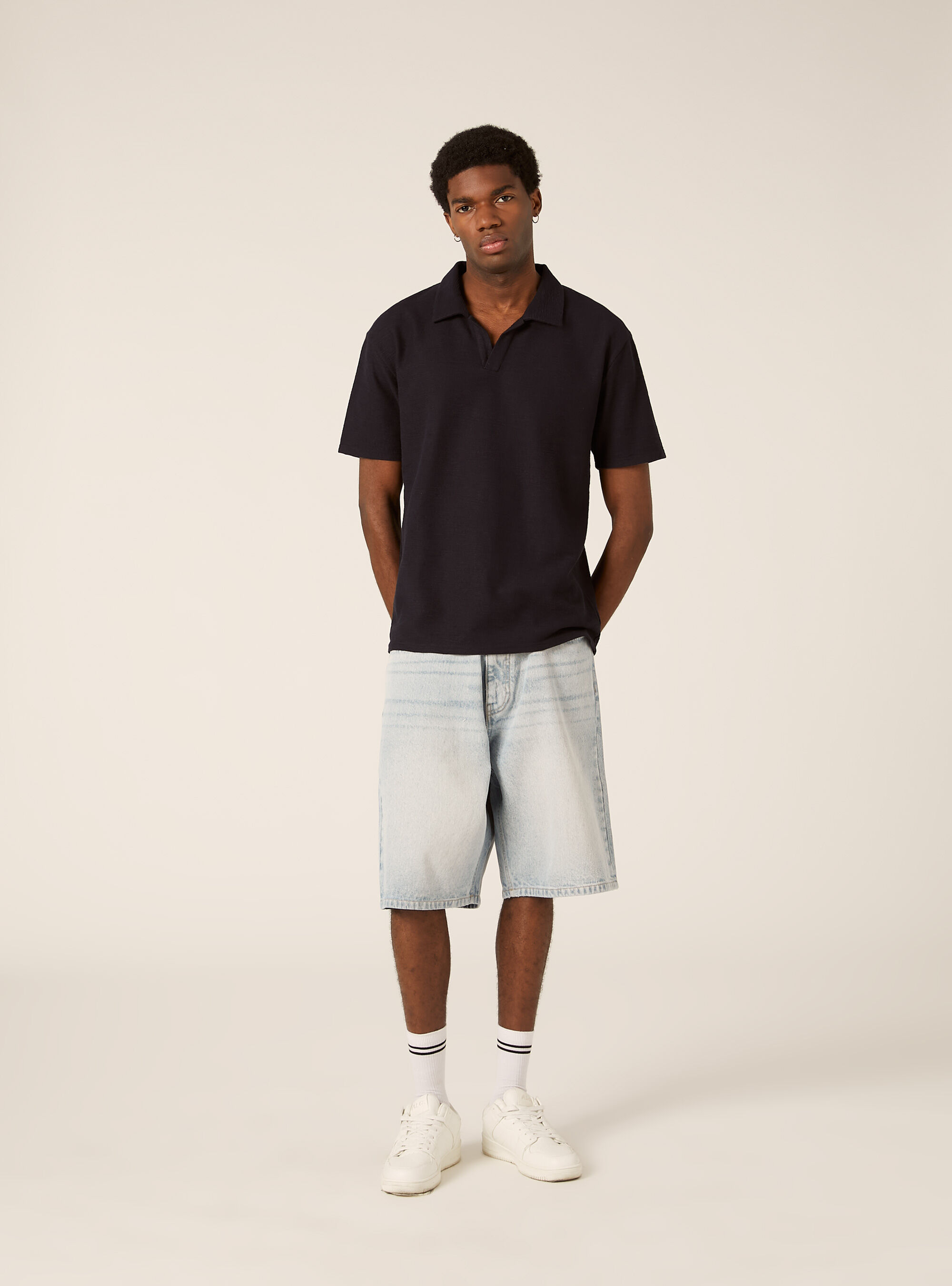 Waffle Knit Polo Shirt, NA1 NAVY DARK