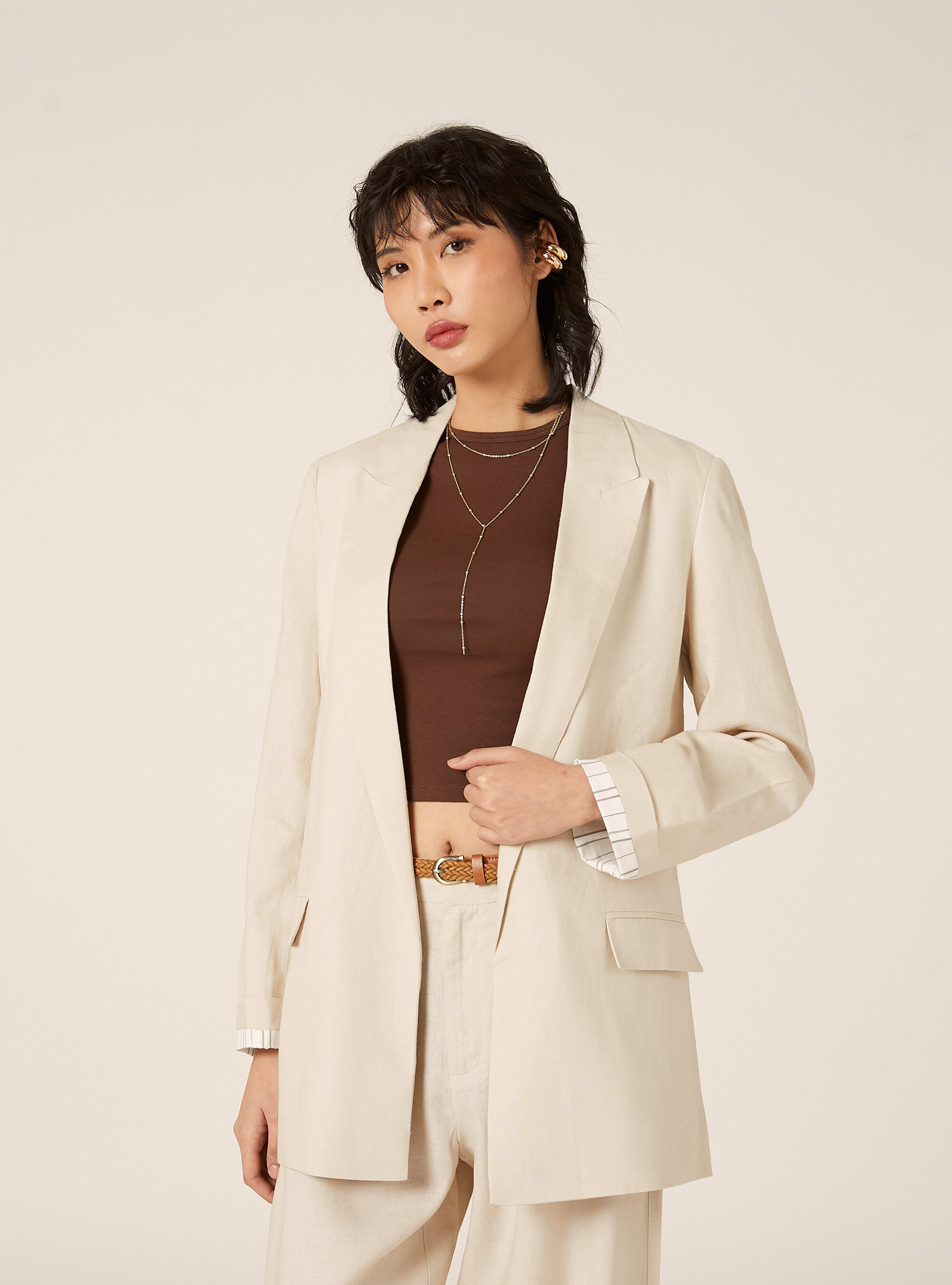 Blazer aperto misto lino