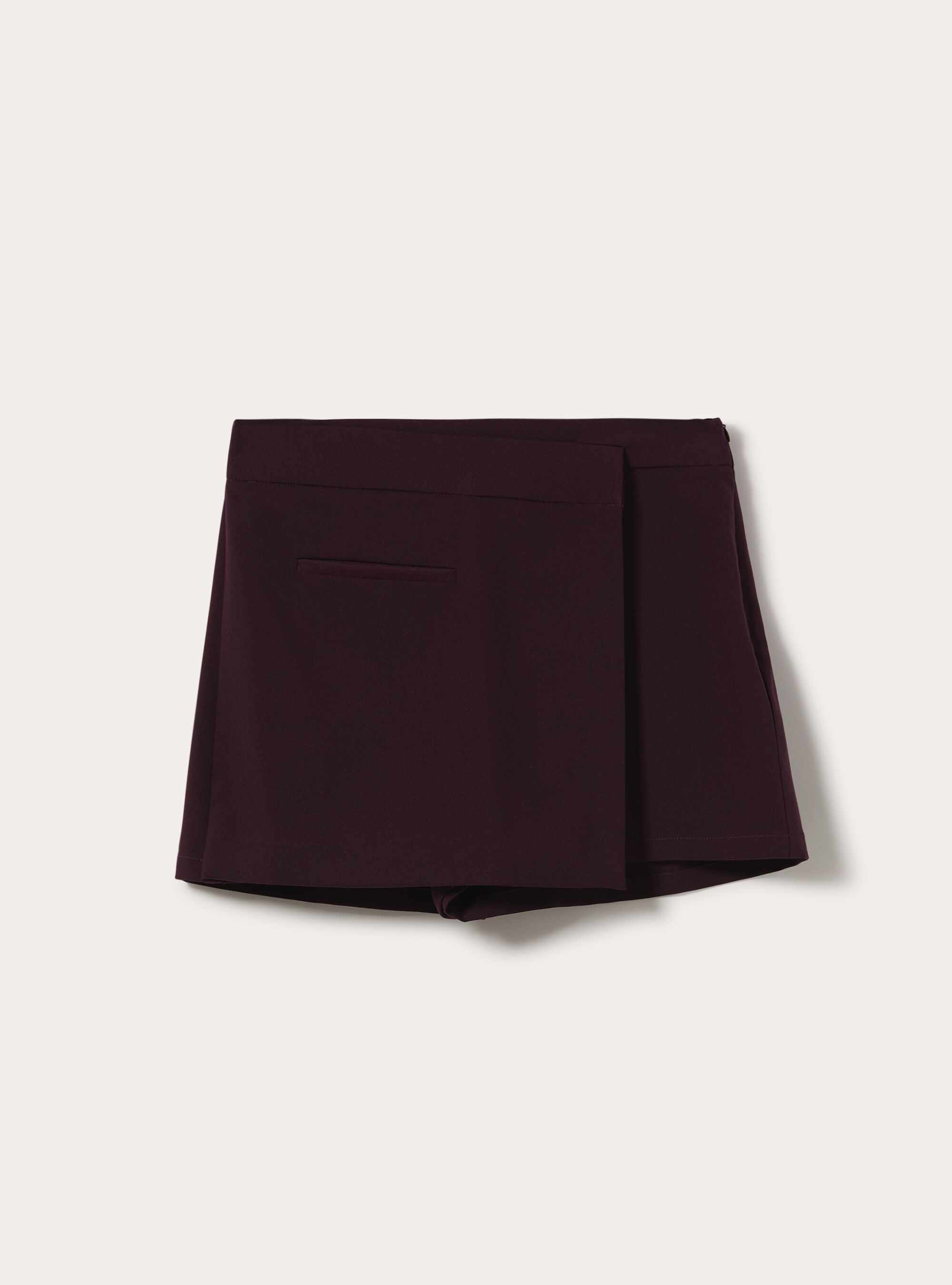 High waist wrap front tailored skort, BO1 BORDEAUX DARK