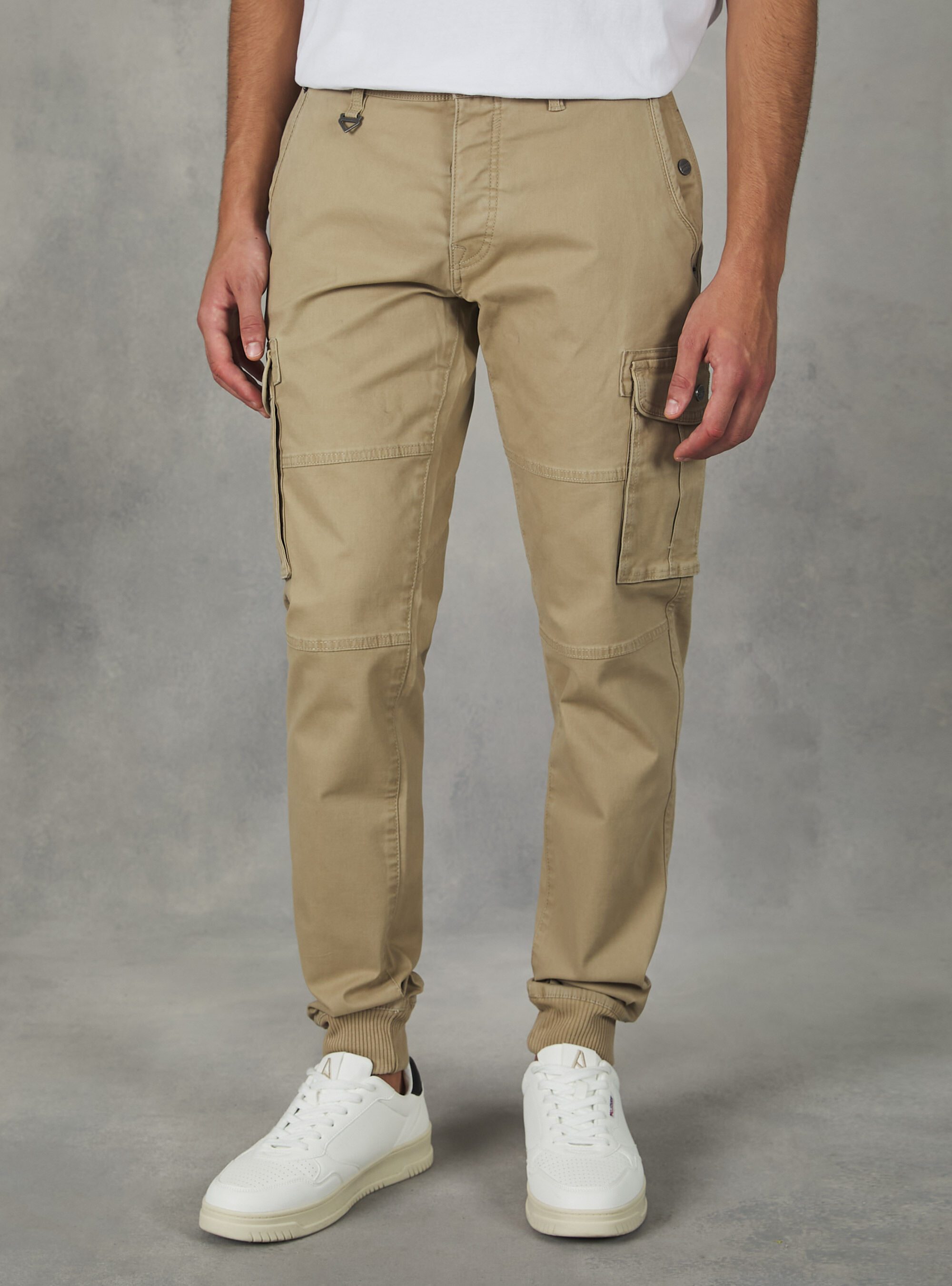 Mens khaki cargo trousers top