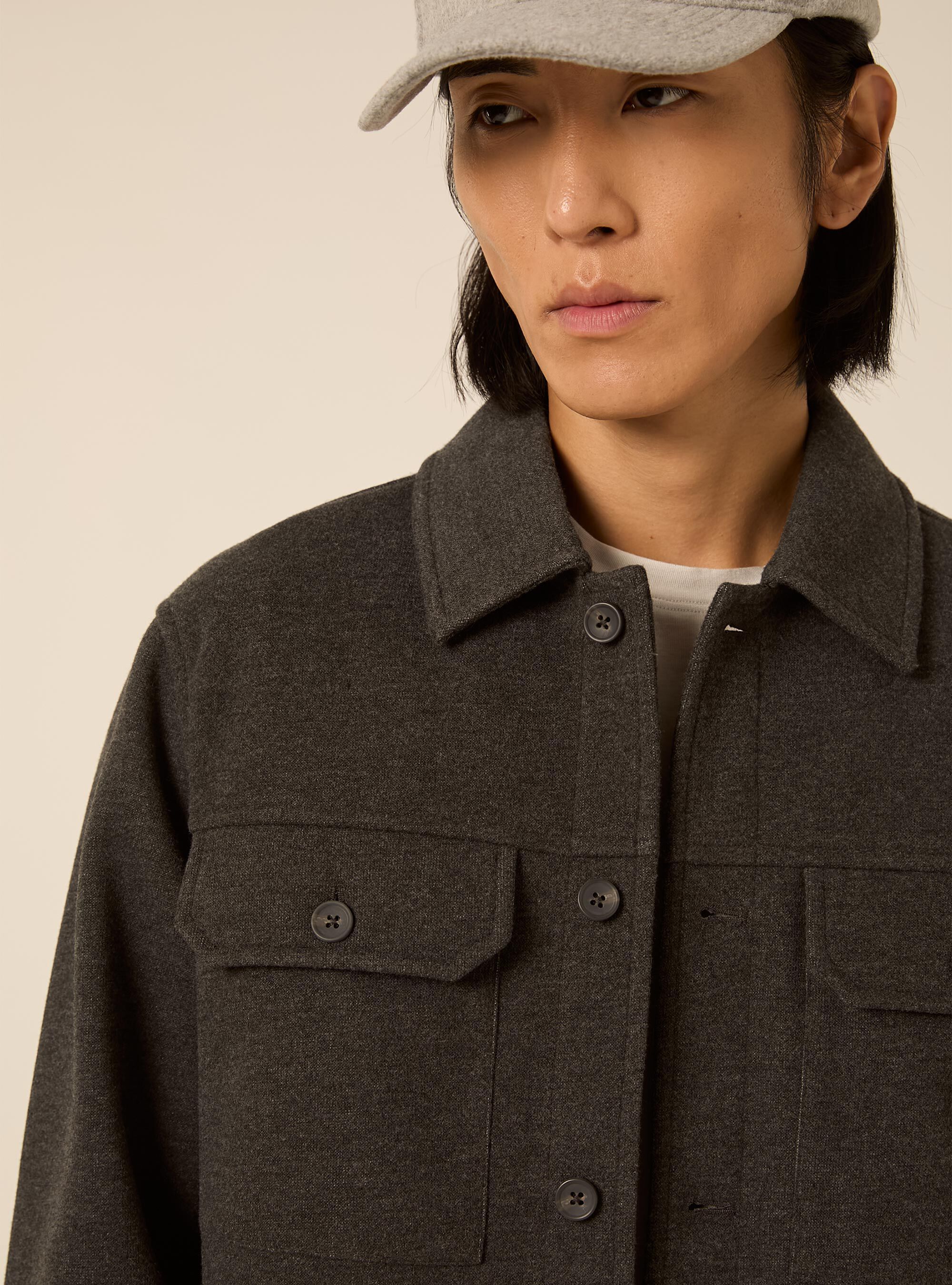 Camicia in panno con tasconi, MGY1 GREY MEL DARK