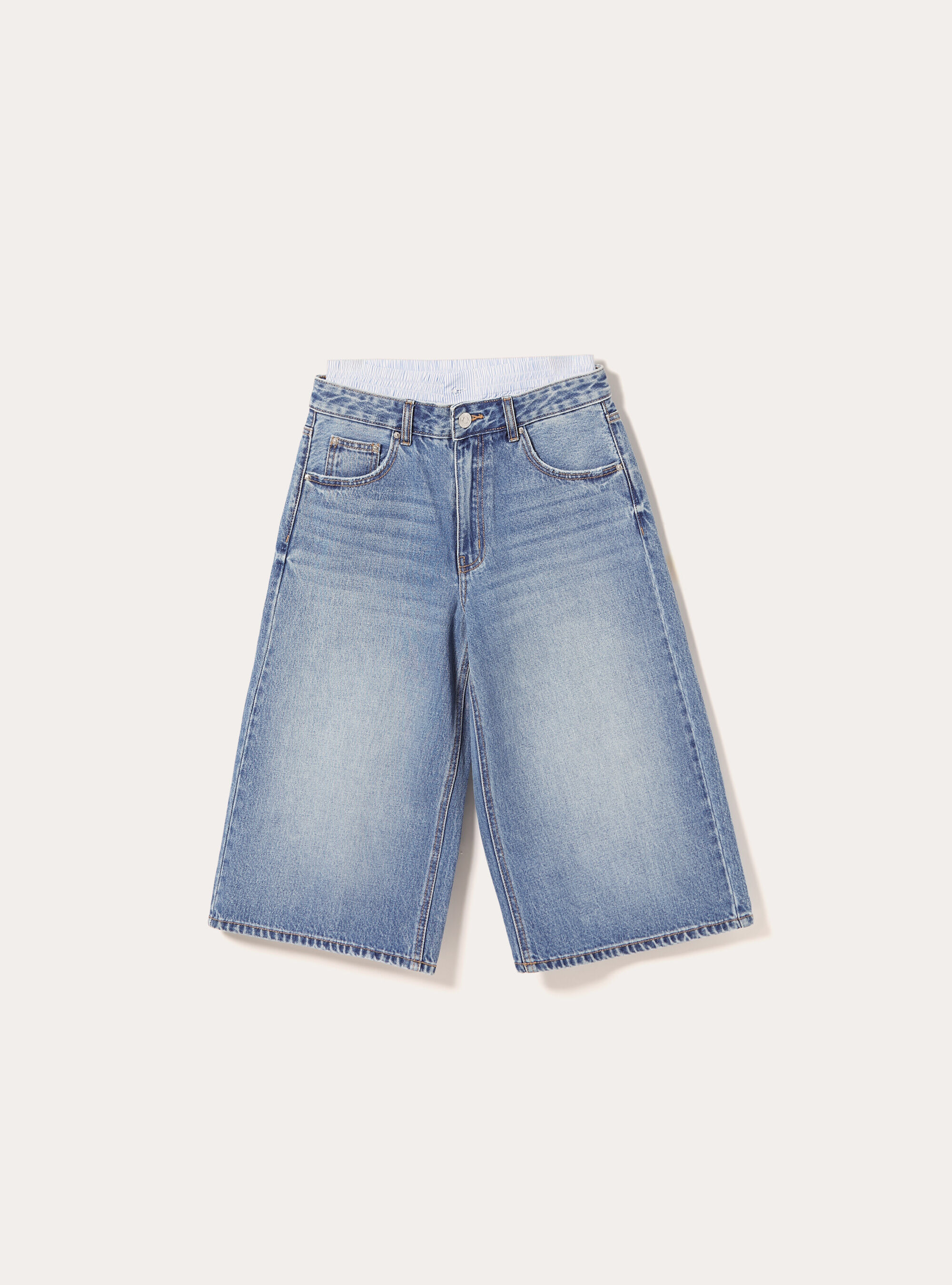 Jorts in denim con vita combinata, D003 MEDIUM BLUE