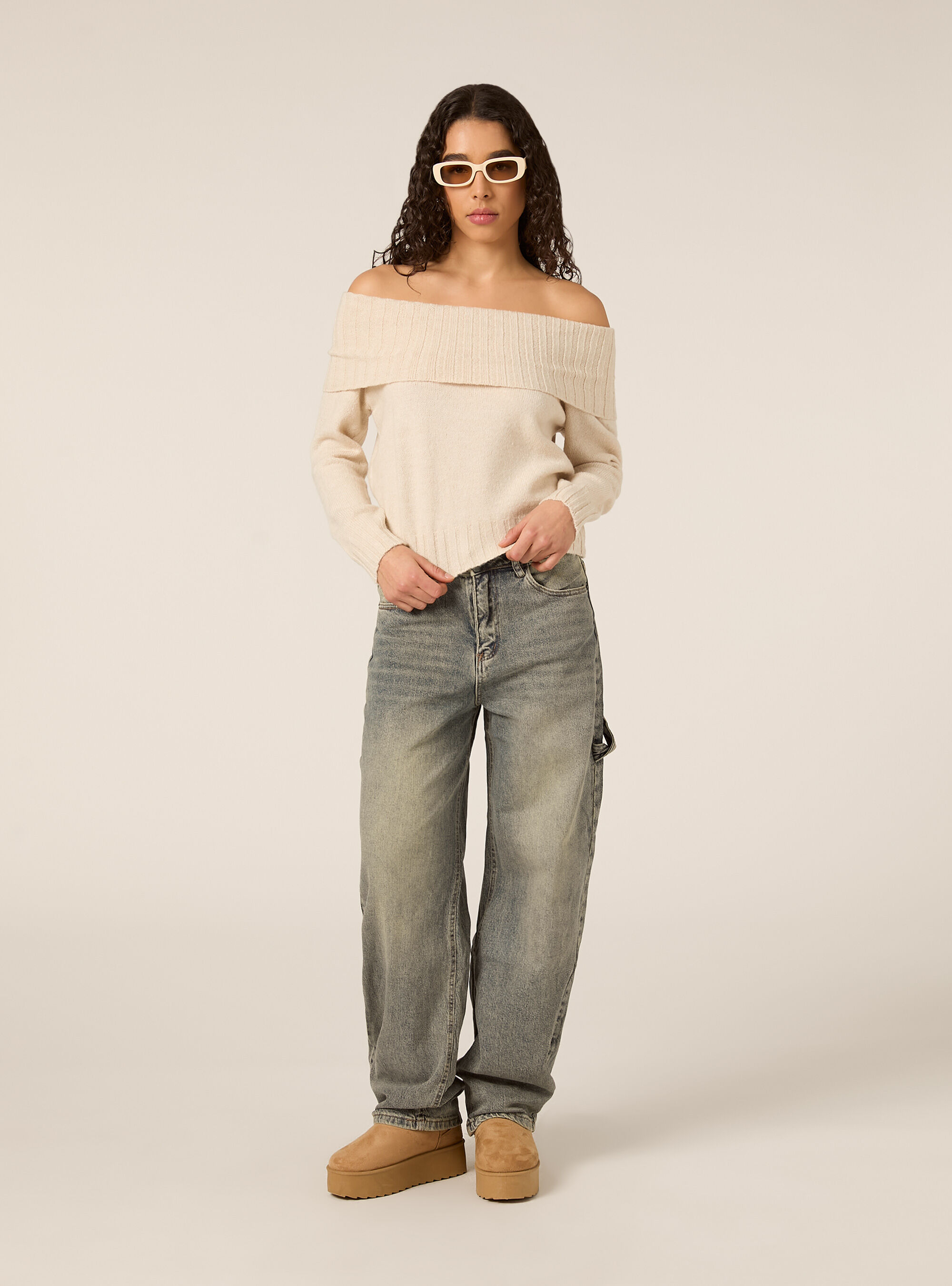 Maglia con spalle scoperte bardot, CR2 CREAM MEDIUM