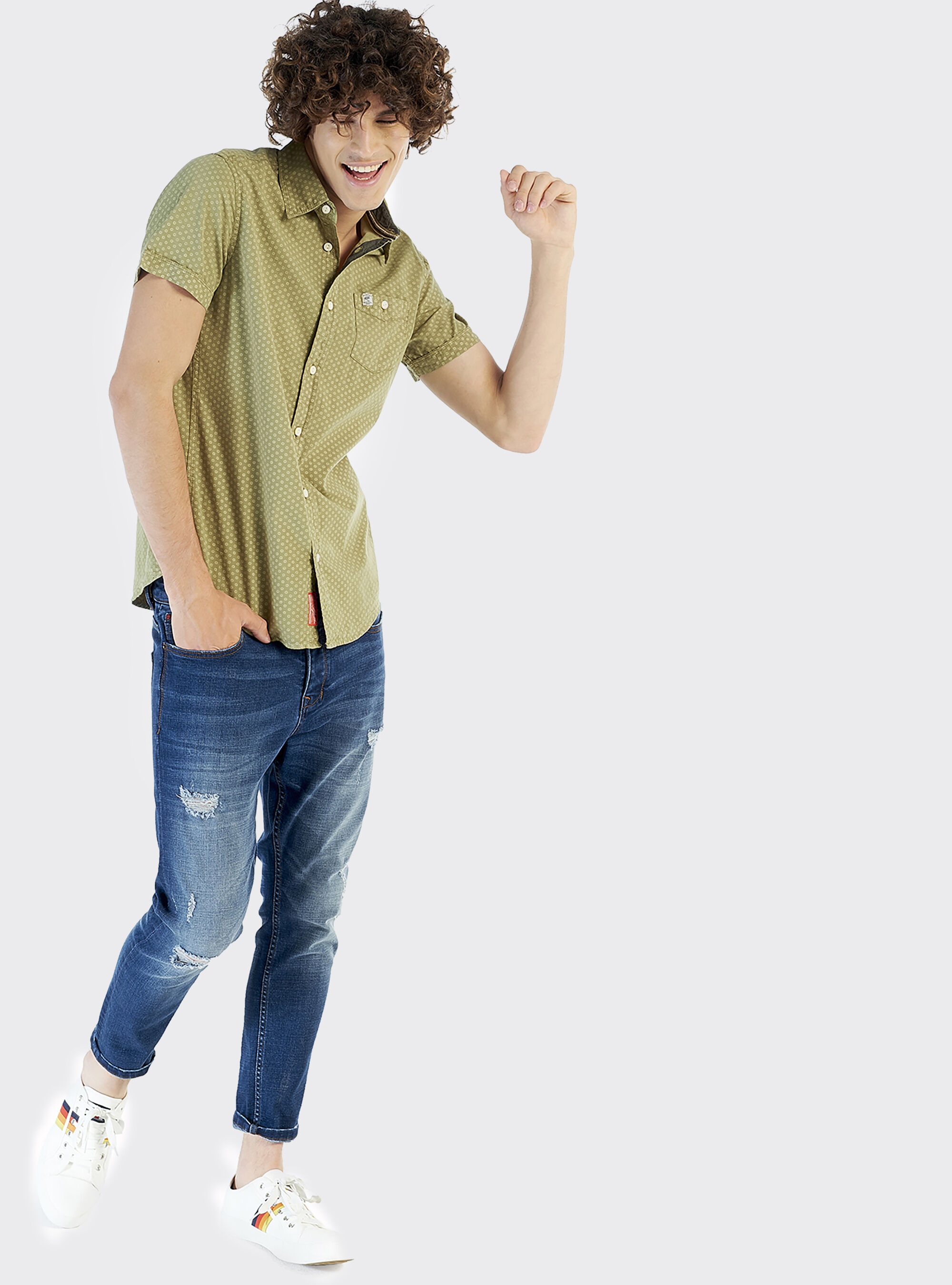 Short sleeve shirt with microfantasy, GREEN