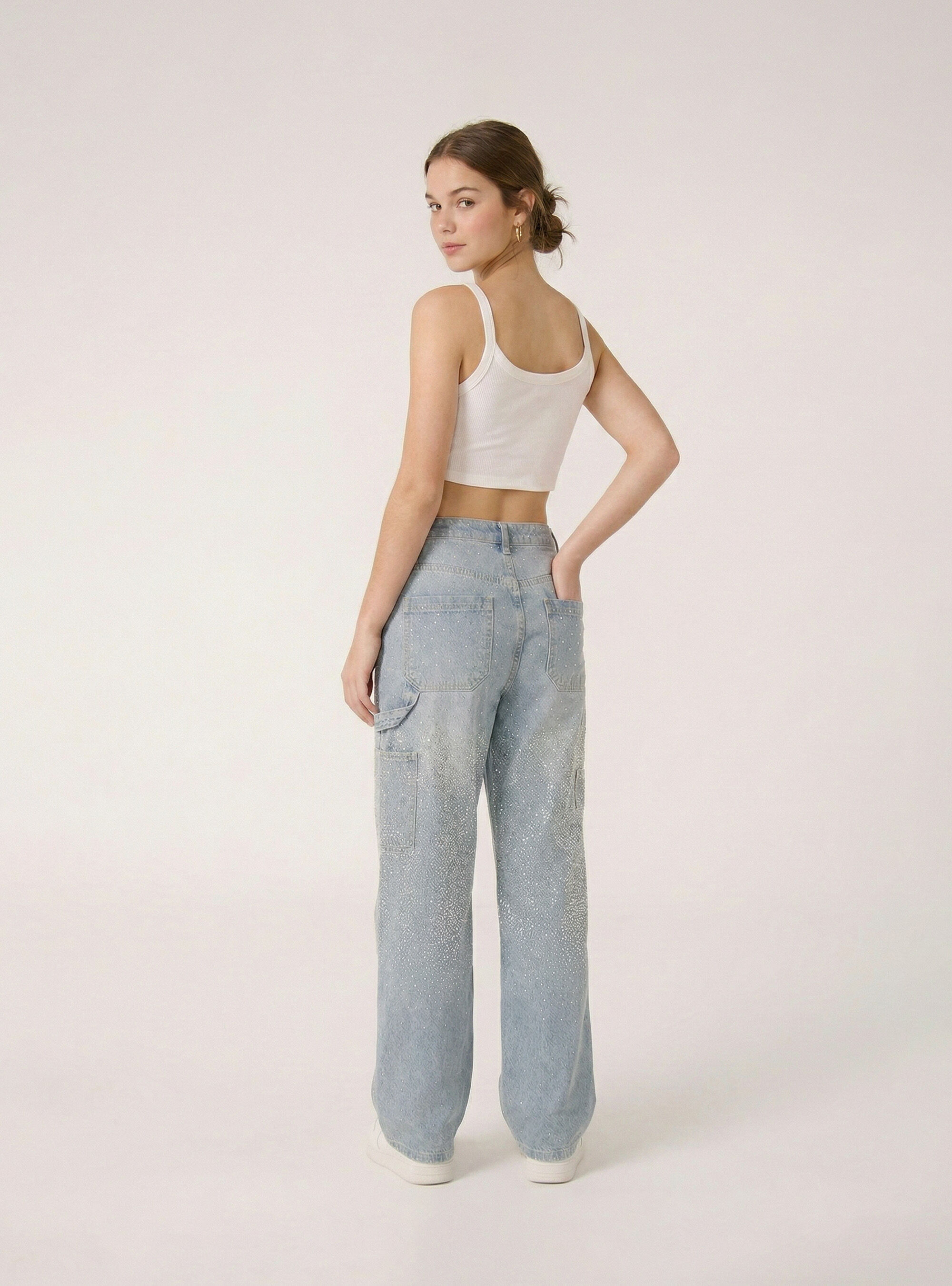 Baggy-Jeans im Carpenter-Stil mit Strasssteinen, D006 AZURE