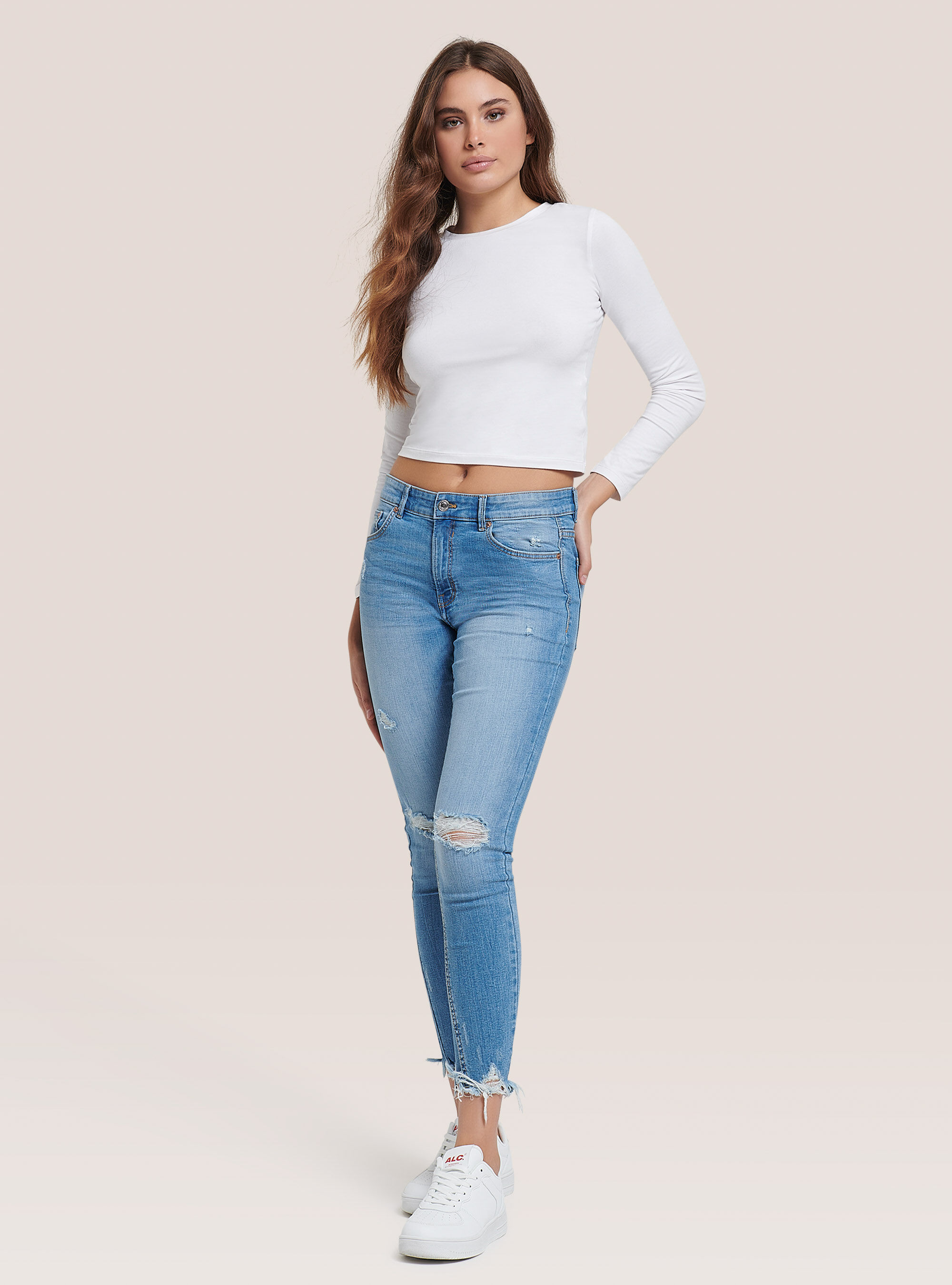 Low-waisted skinny jeans in stretch denim | Alcott | Jeans Uomo