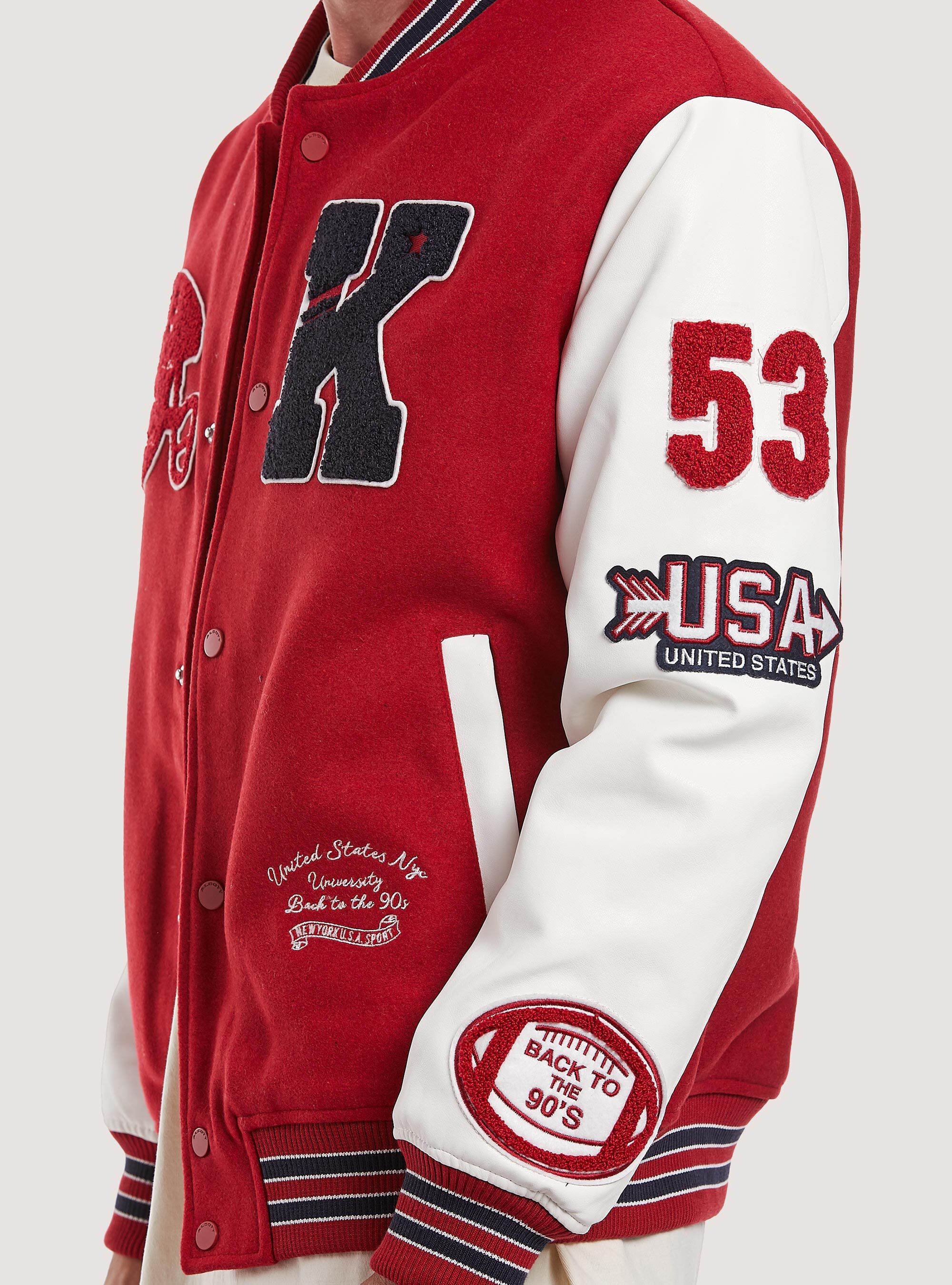 Chaqueta bomber con mangas de efecto cuero y parches | | y Abrigos Uomo