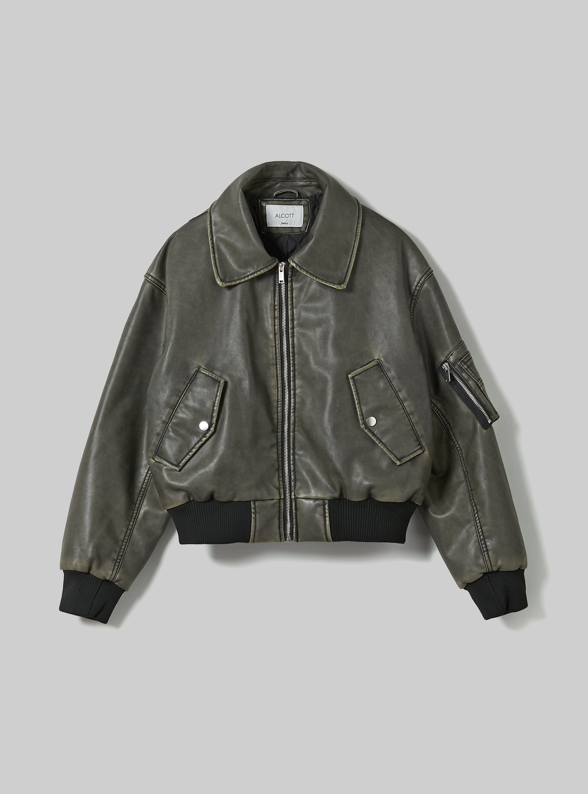 Distressed leather effect bomber jacket
