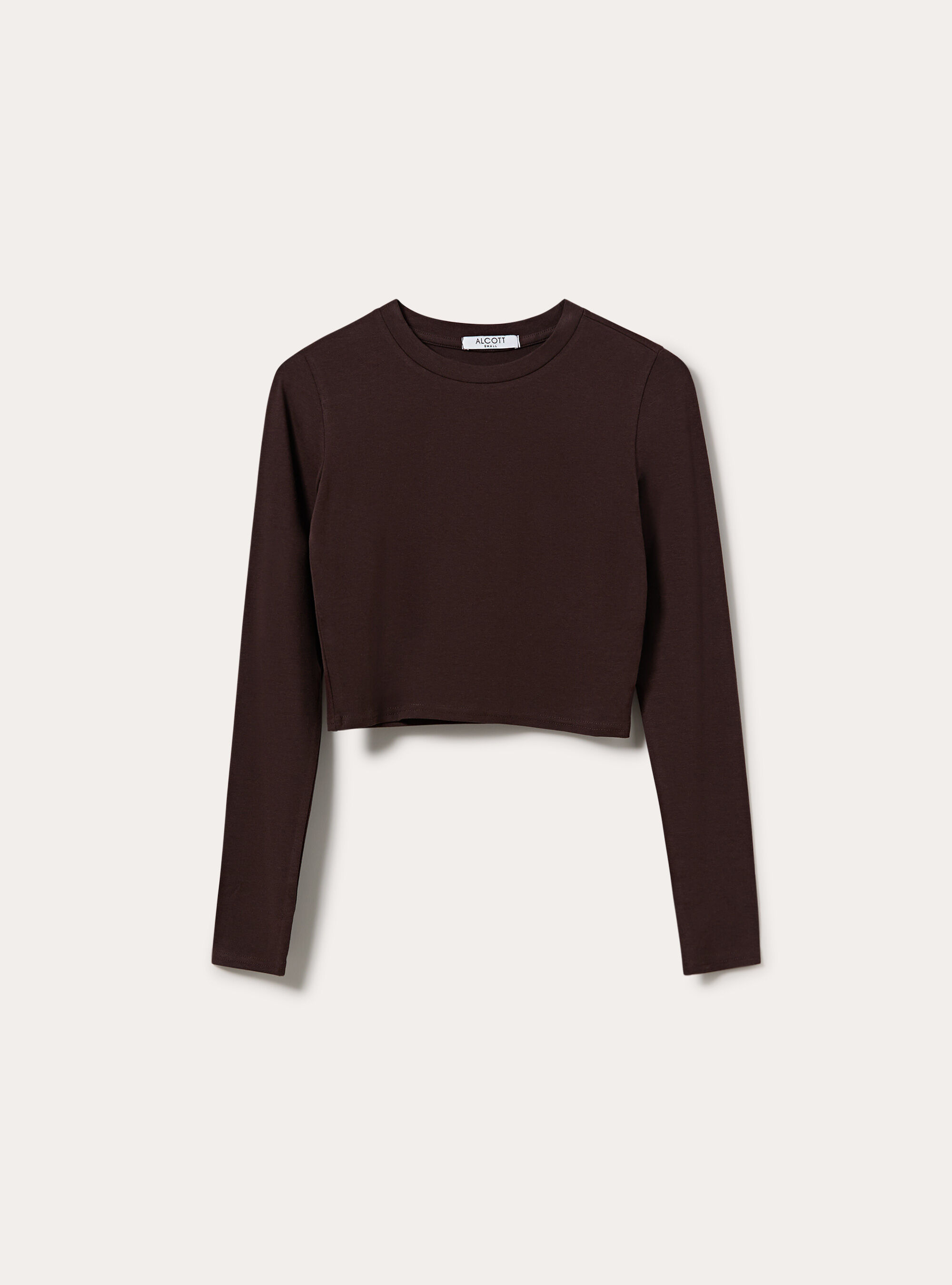 Maglia crop a maniche lunghe, BR1 BROWN DARK