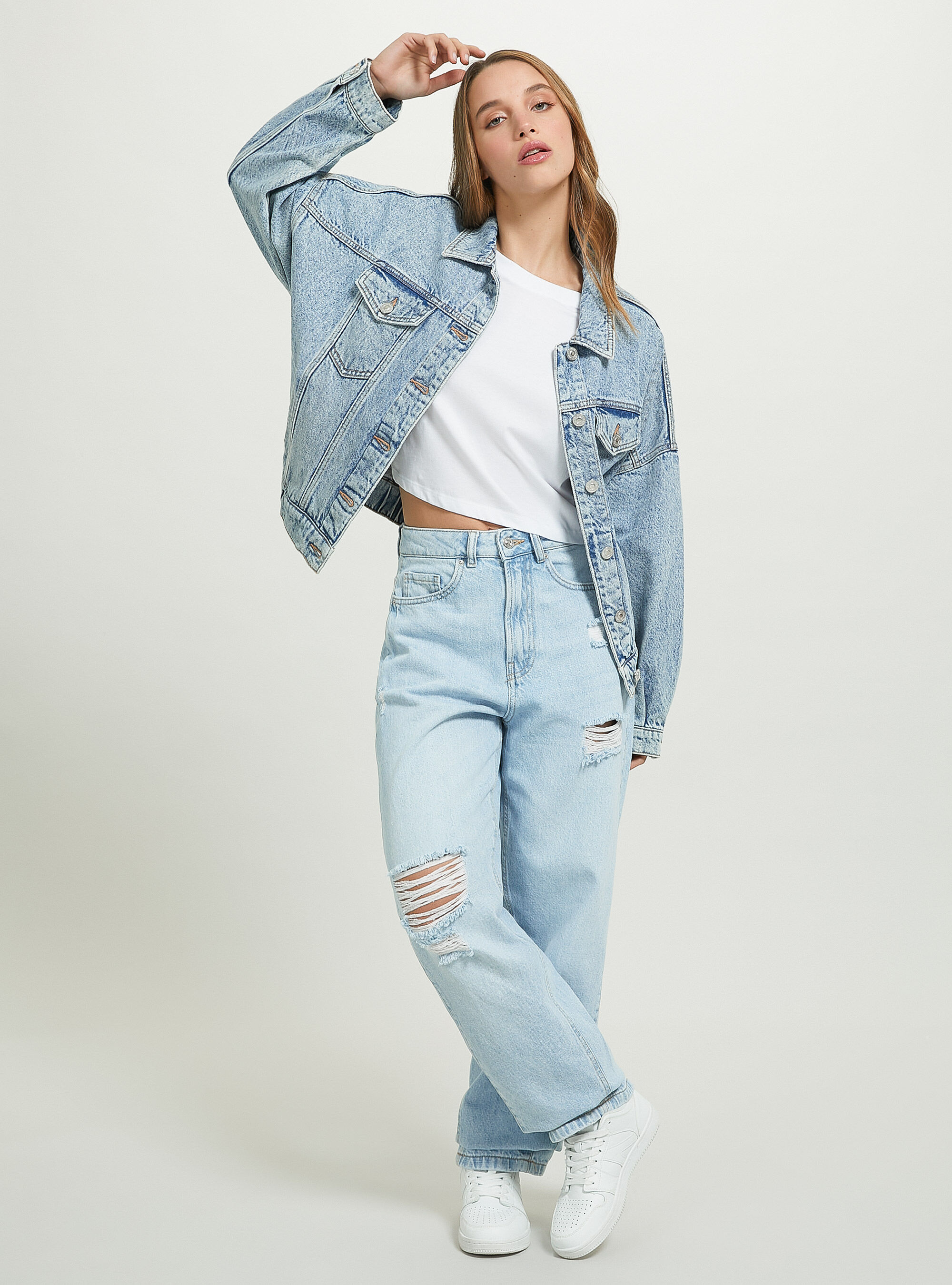 Ripped bottom clearance denim jacket