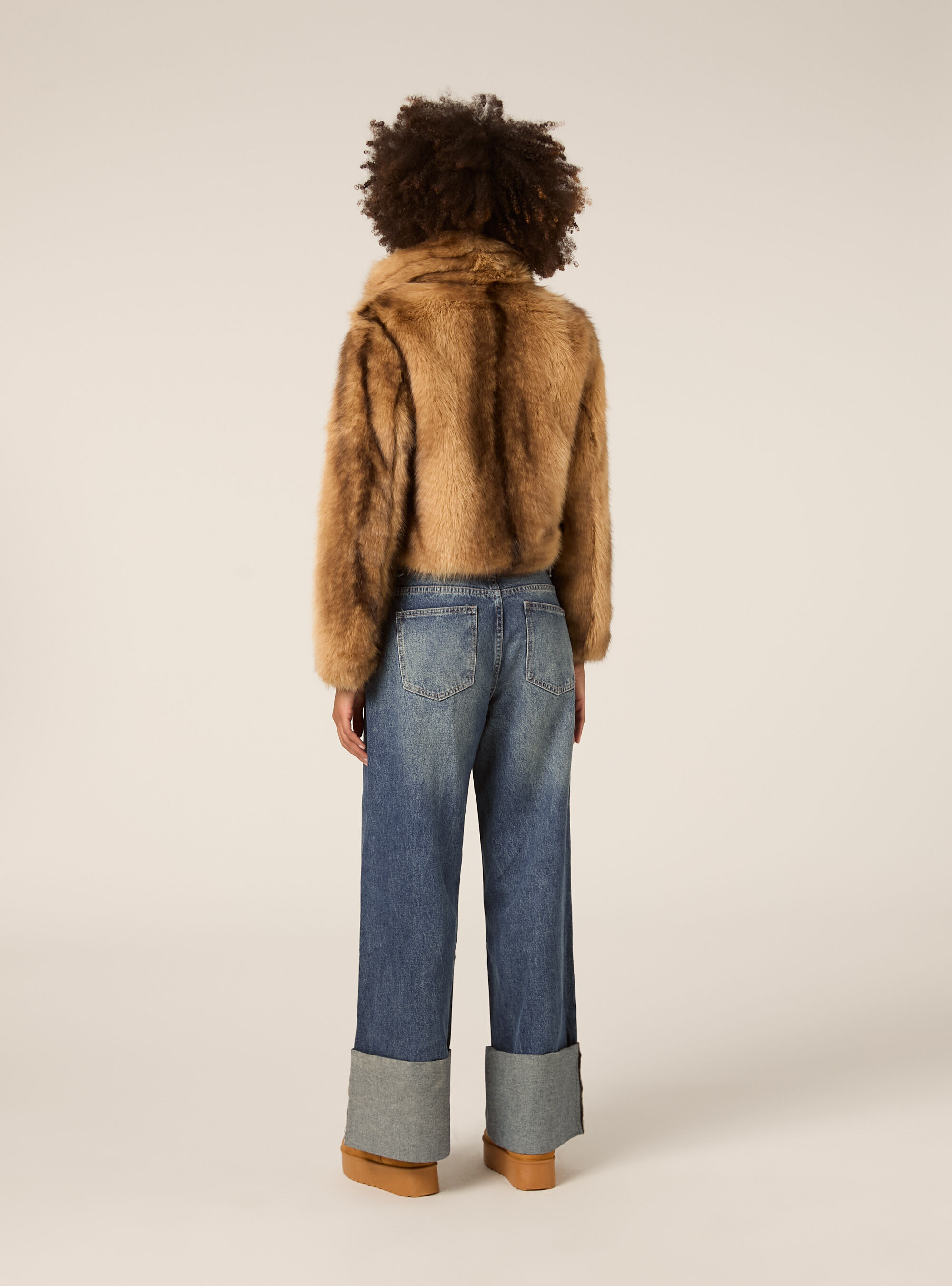 Short faux fur jacket, BG2 BEIGE MEDIUM