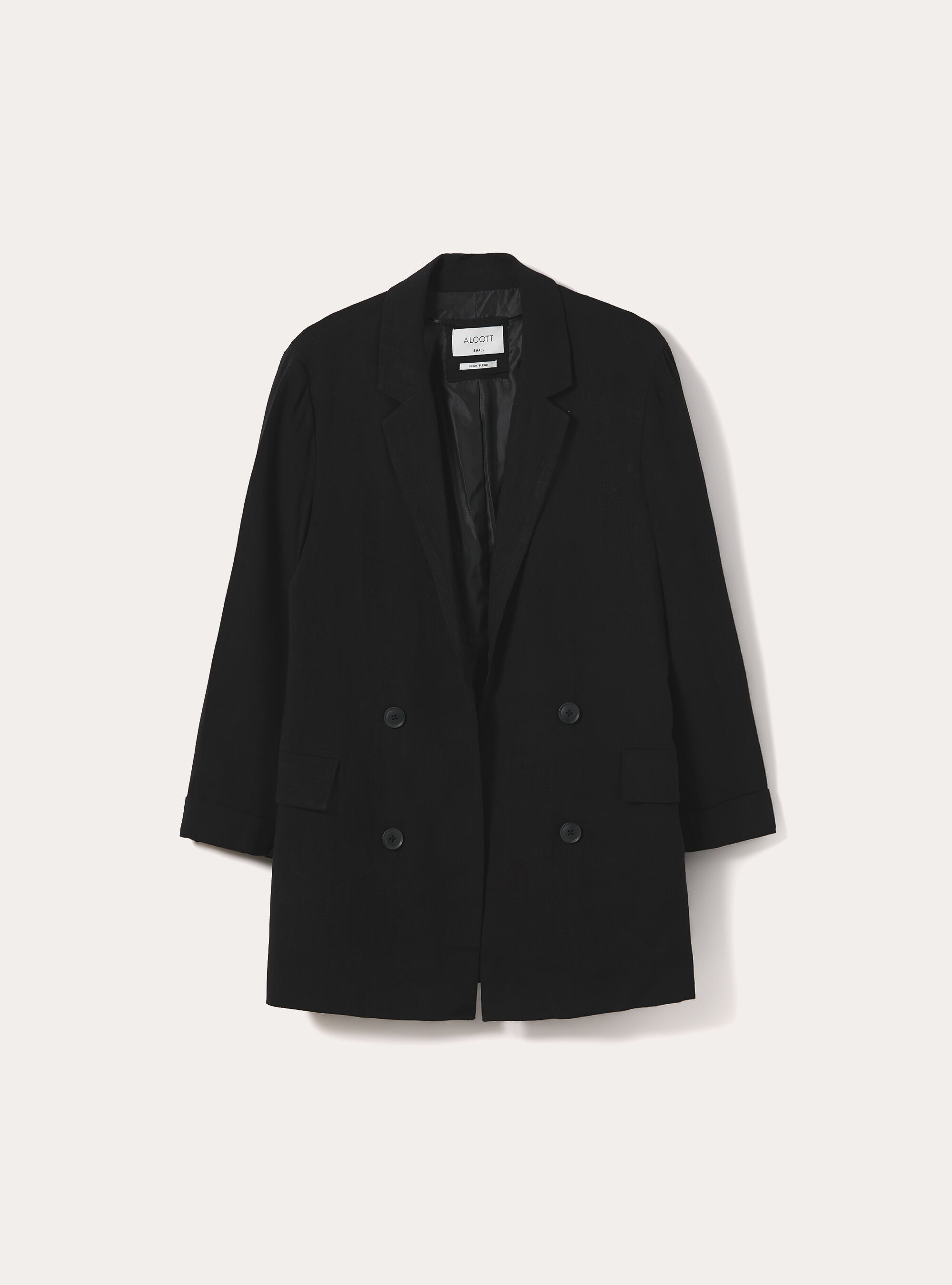 Blazer doppiopetto in misto lino, BK1 BLACK