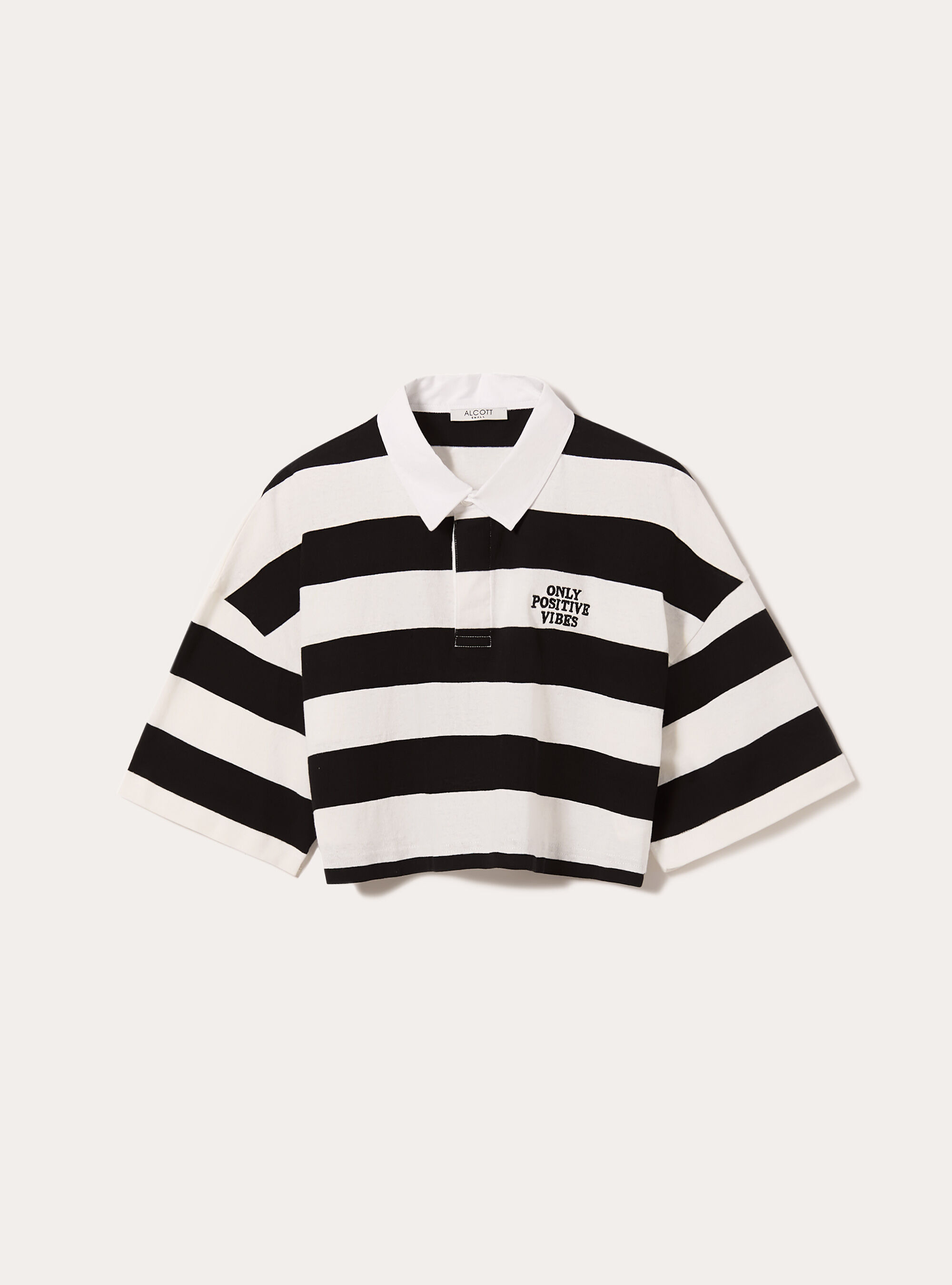 Striped cropped polo shirt, BK1 BLACK