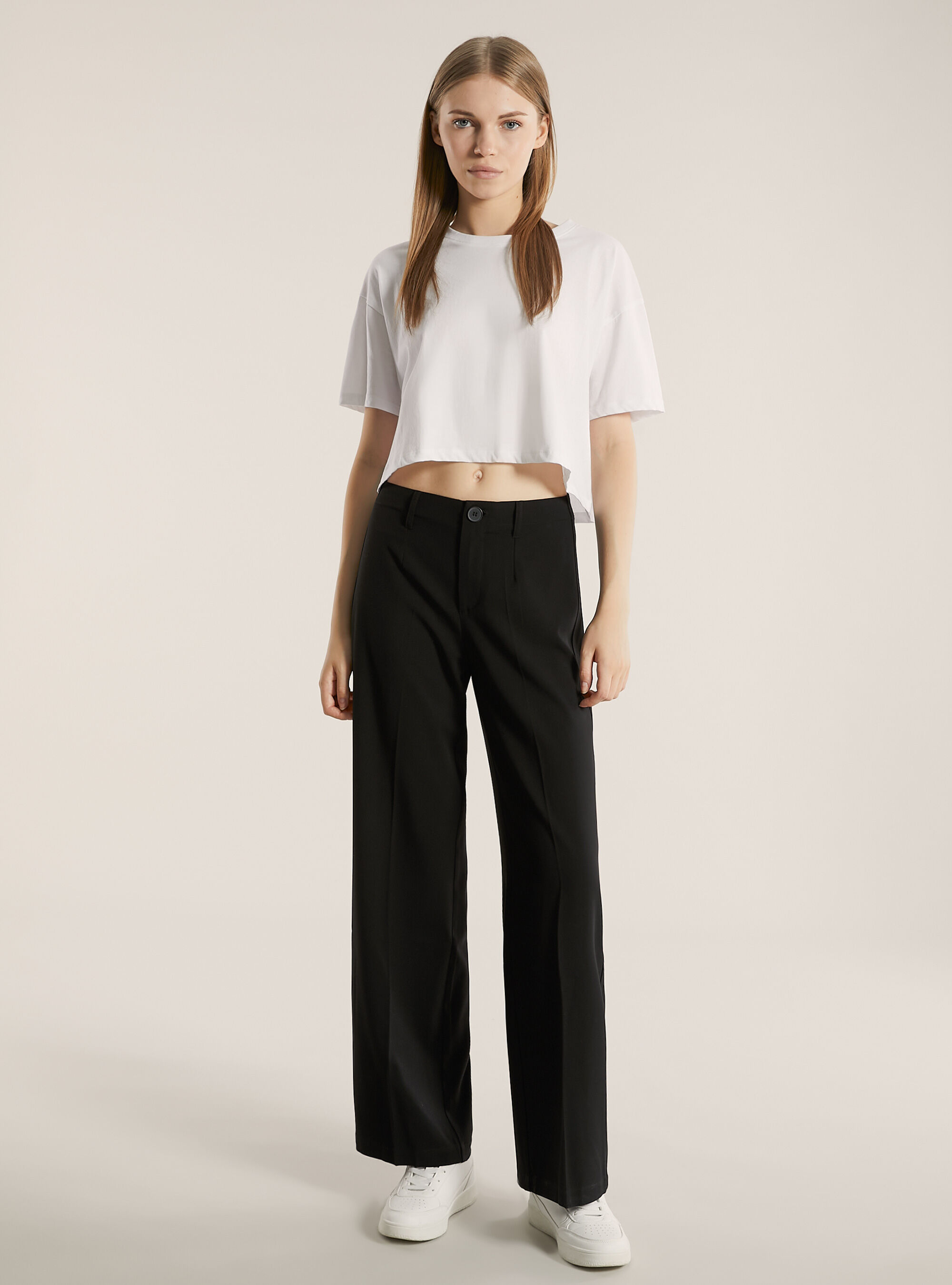Straight leg wide leg tailored trousers, BK1 BLACK
