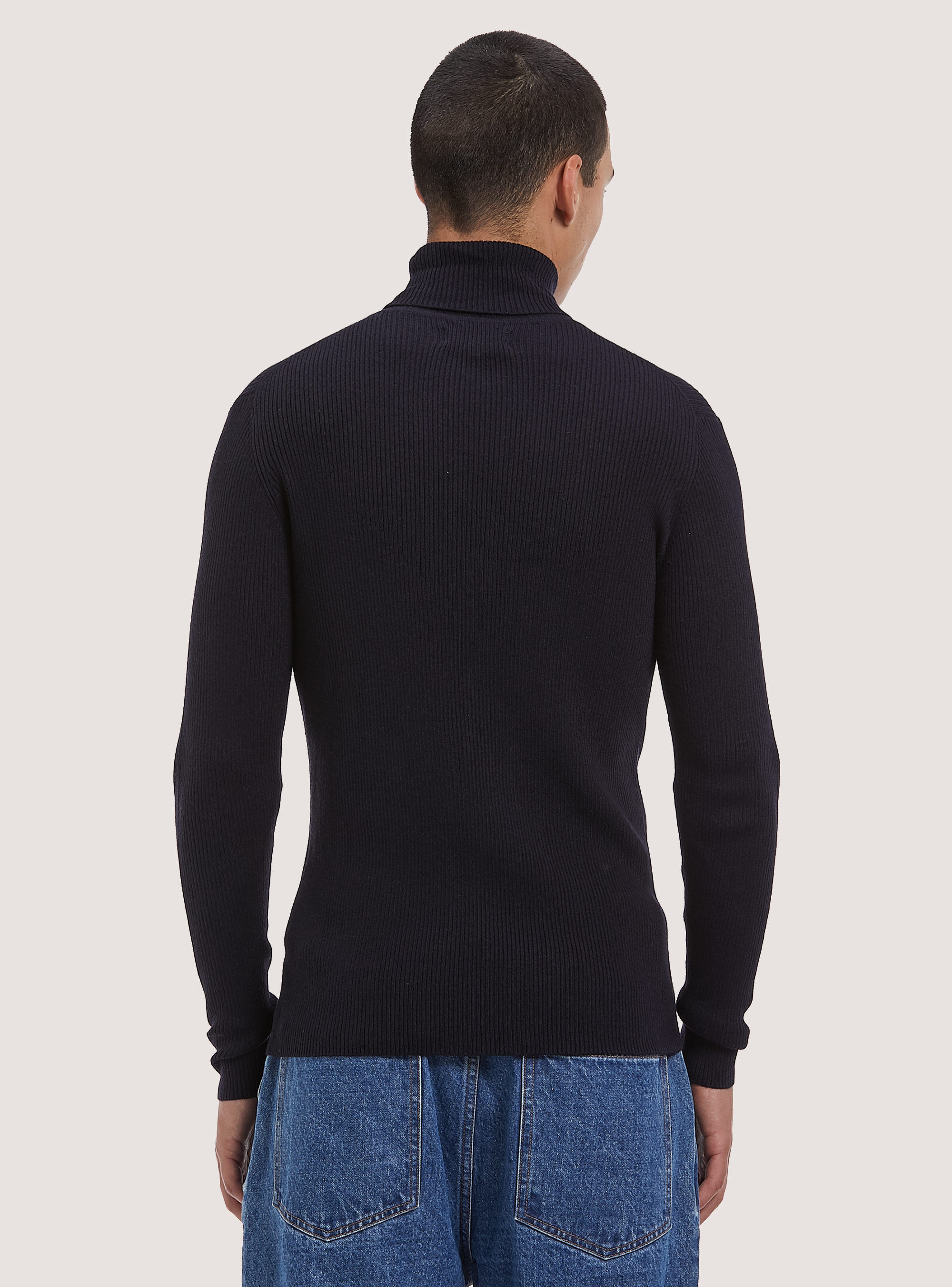 Pullover collo alto a coste, BLU MARINO