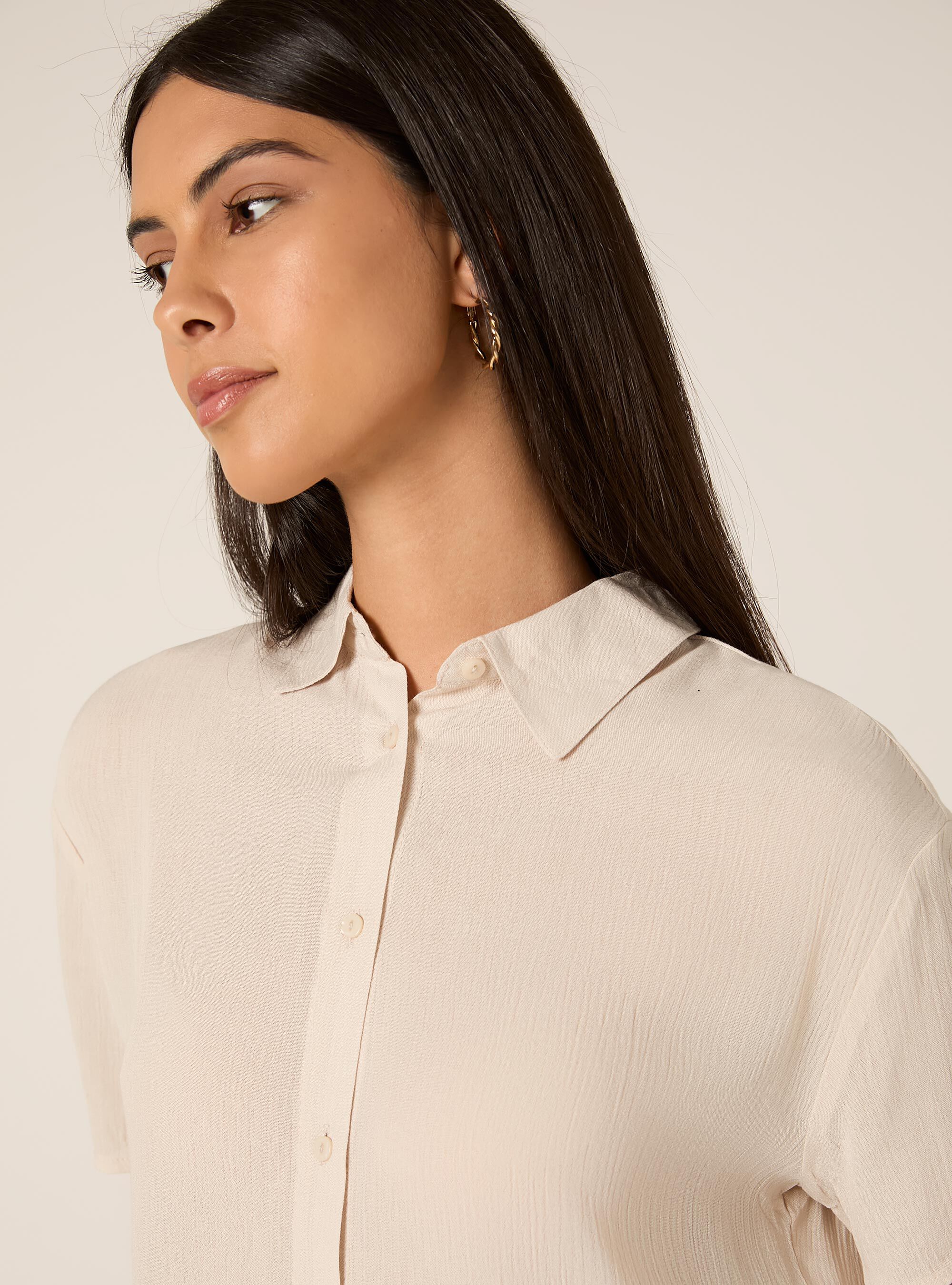 Cropped crepe shirt, BG3 BEIGE LIGHT
