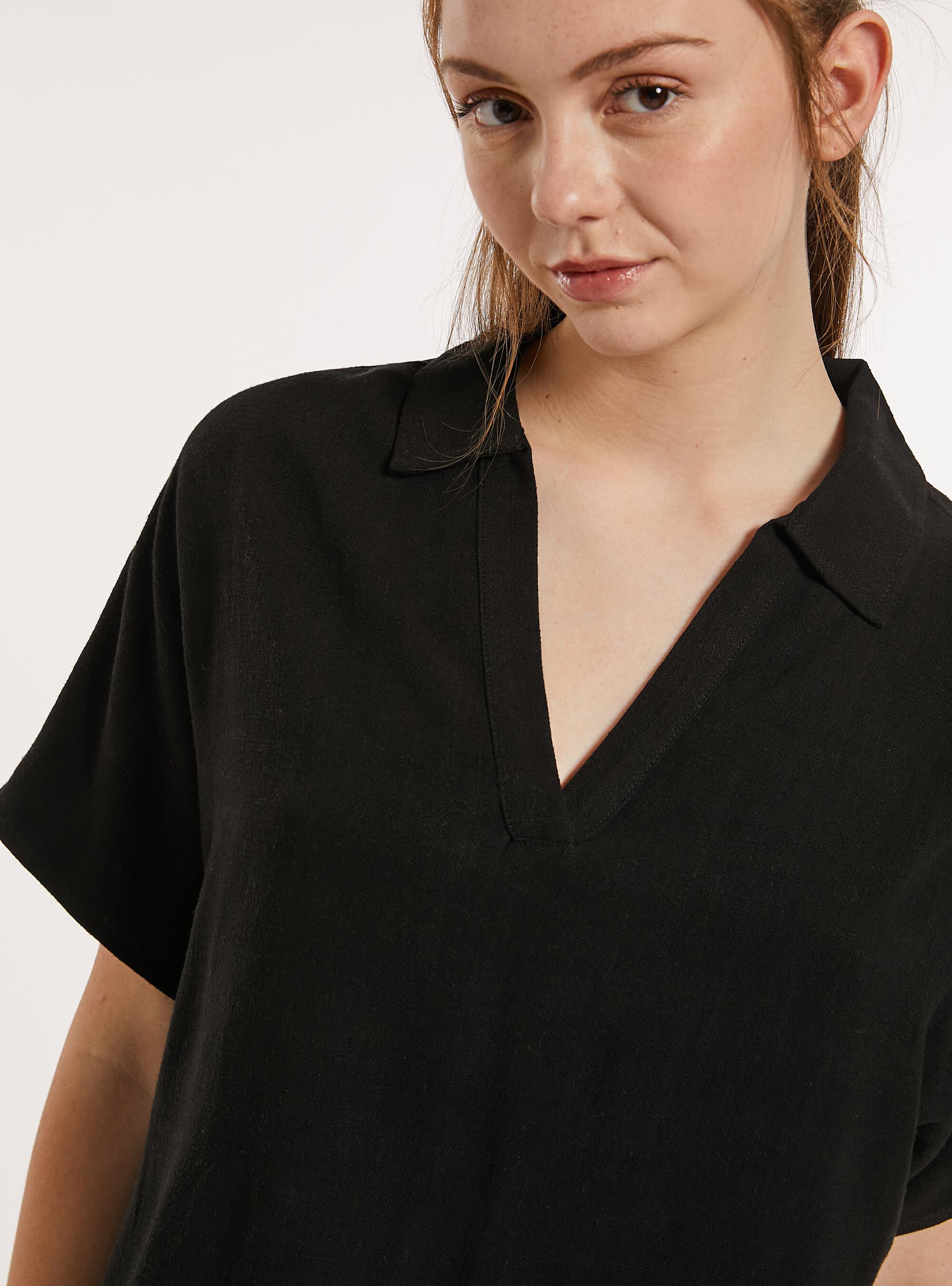 Linen-blend blouse, BK1 BLACK