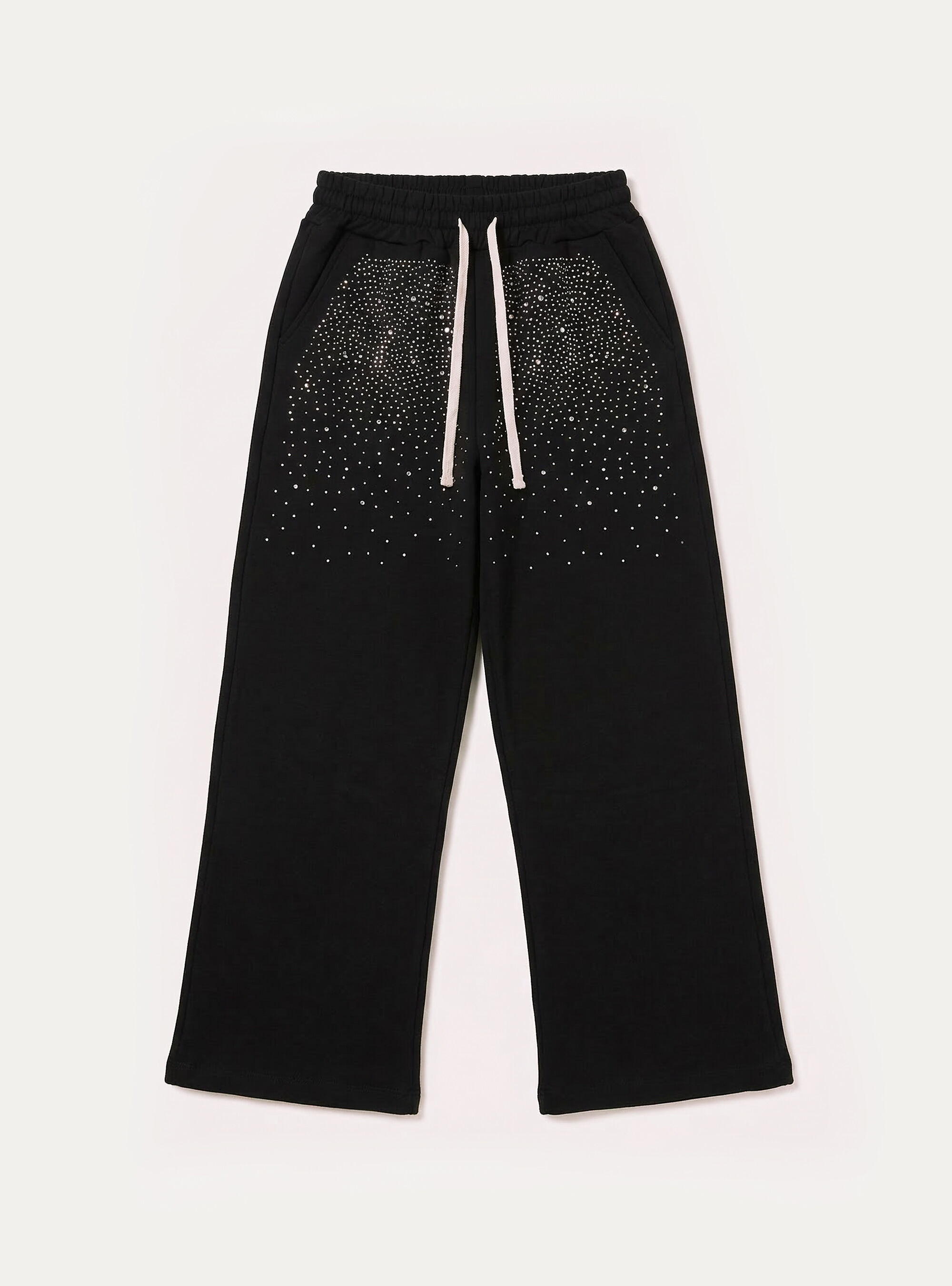 Jogger loose fit  in felpa con strass, BK1 BLACK