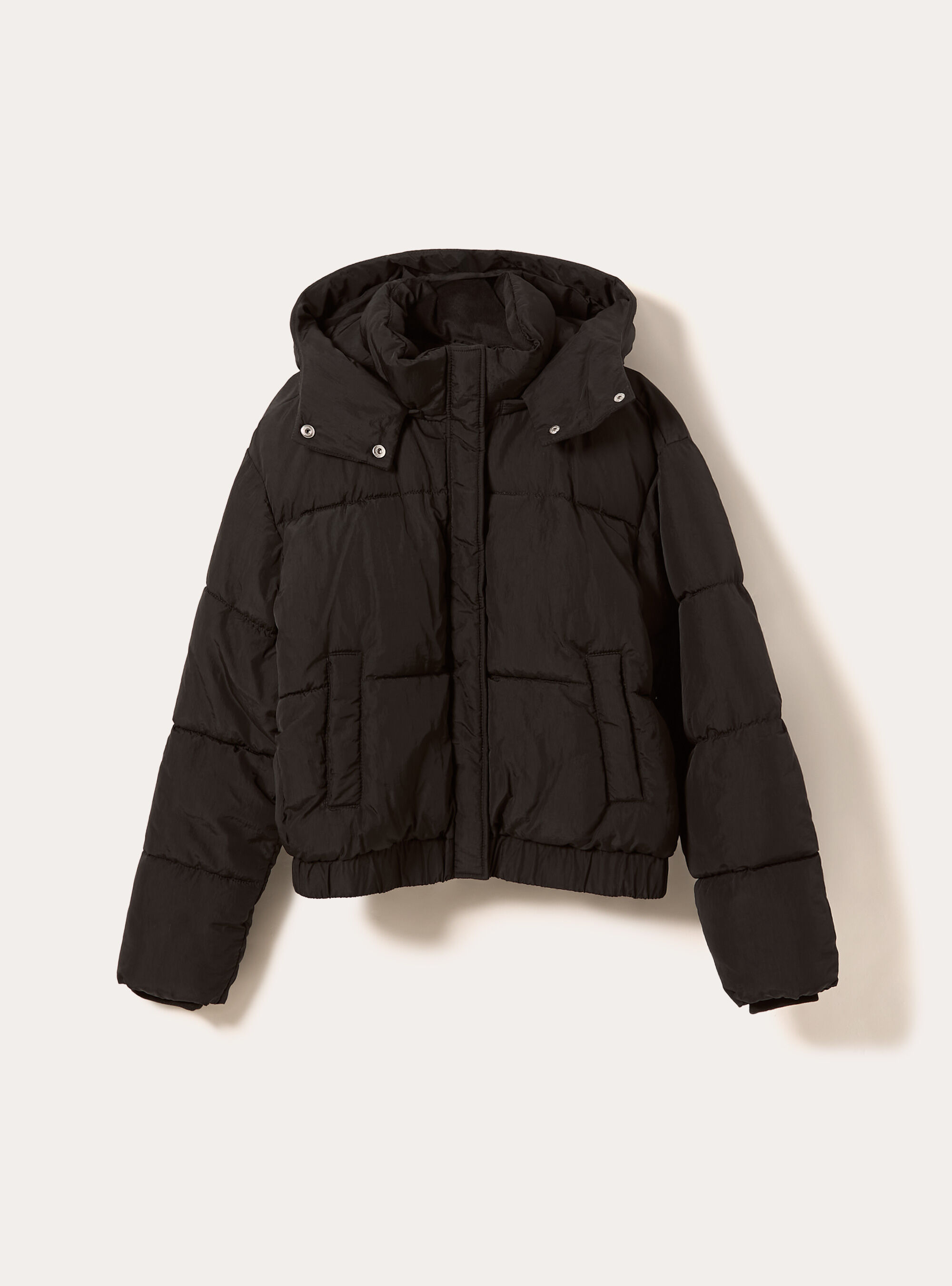 Puffy jacket with hood, BK1 BLACK