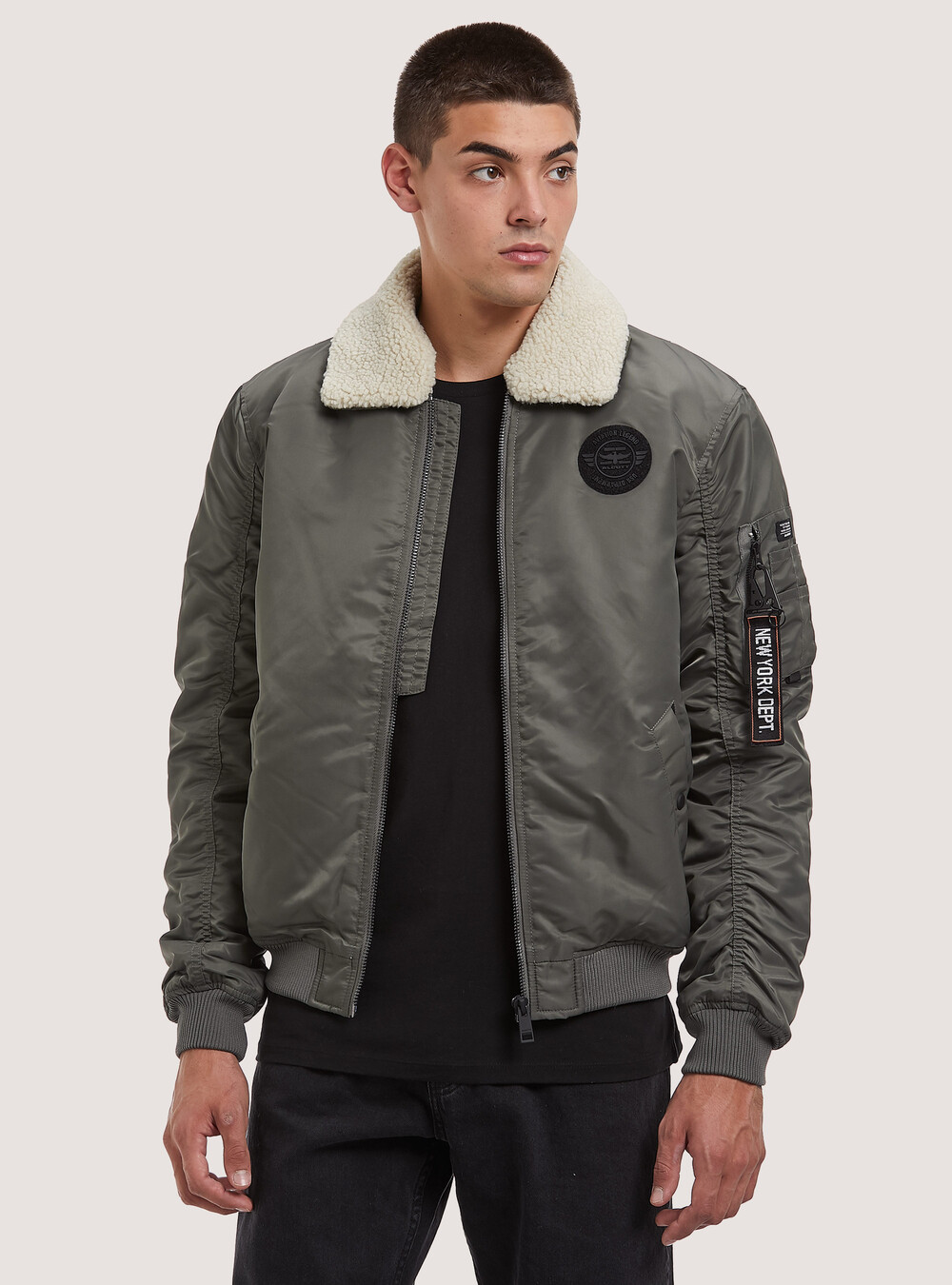 Bomber jacket with fur collar