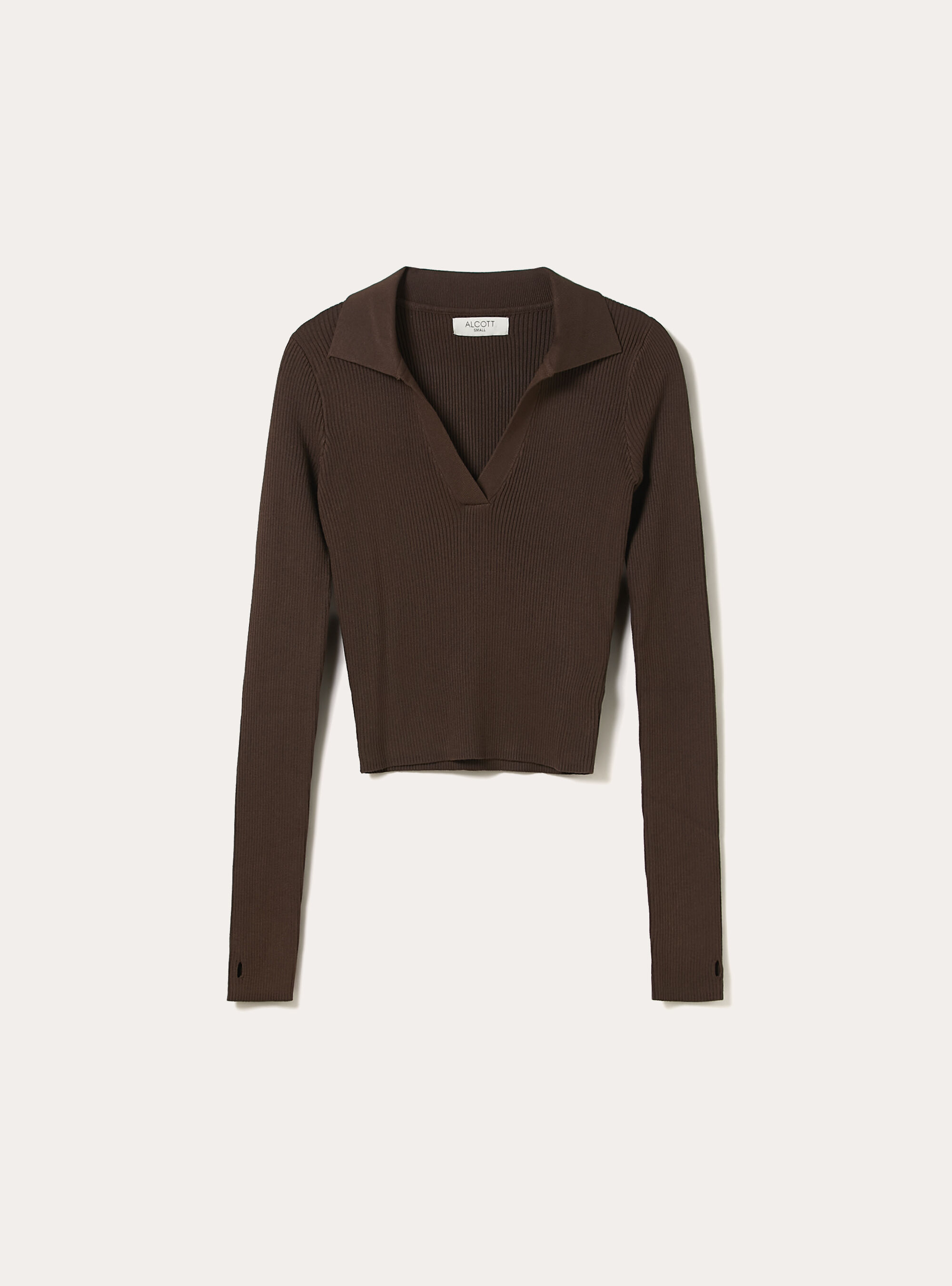 Geripptes Strick-Polohemd, BR2 BROWN MEDIUM