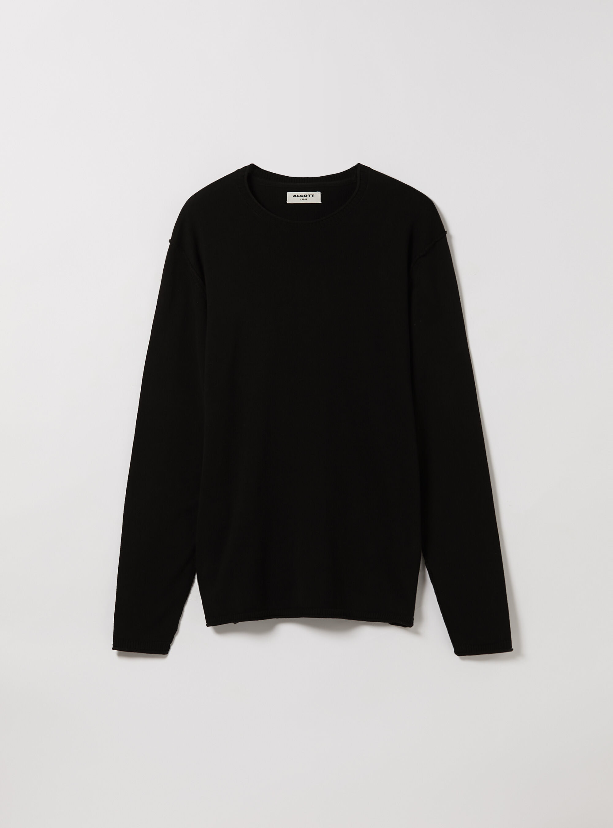 Round-neck cotton pullover, BK1 BLACK