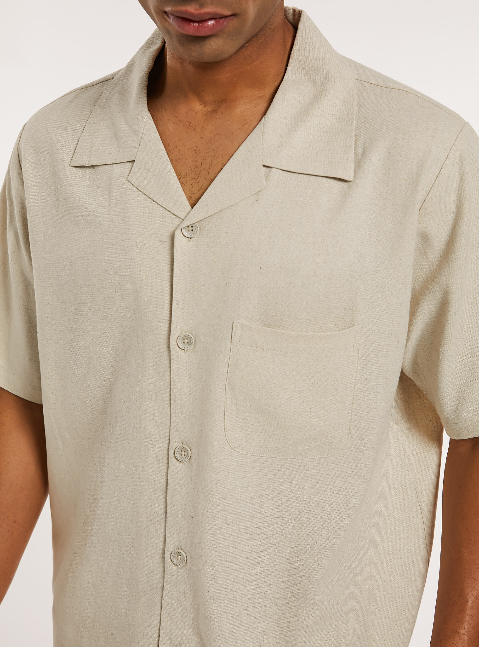 Camicia in misto  lino con tascone, CR3 CREAM LIGHT