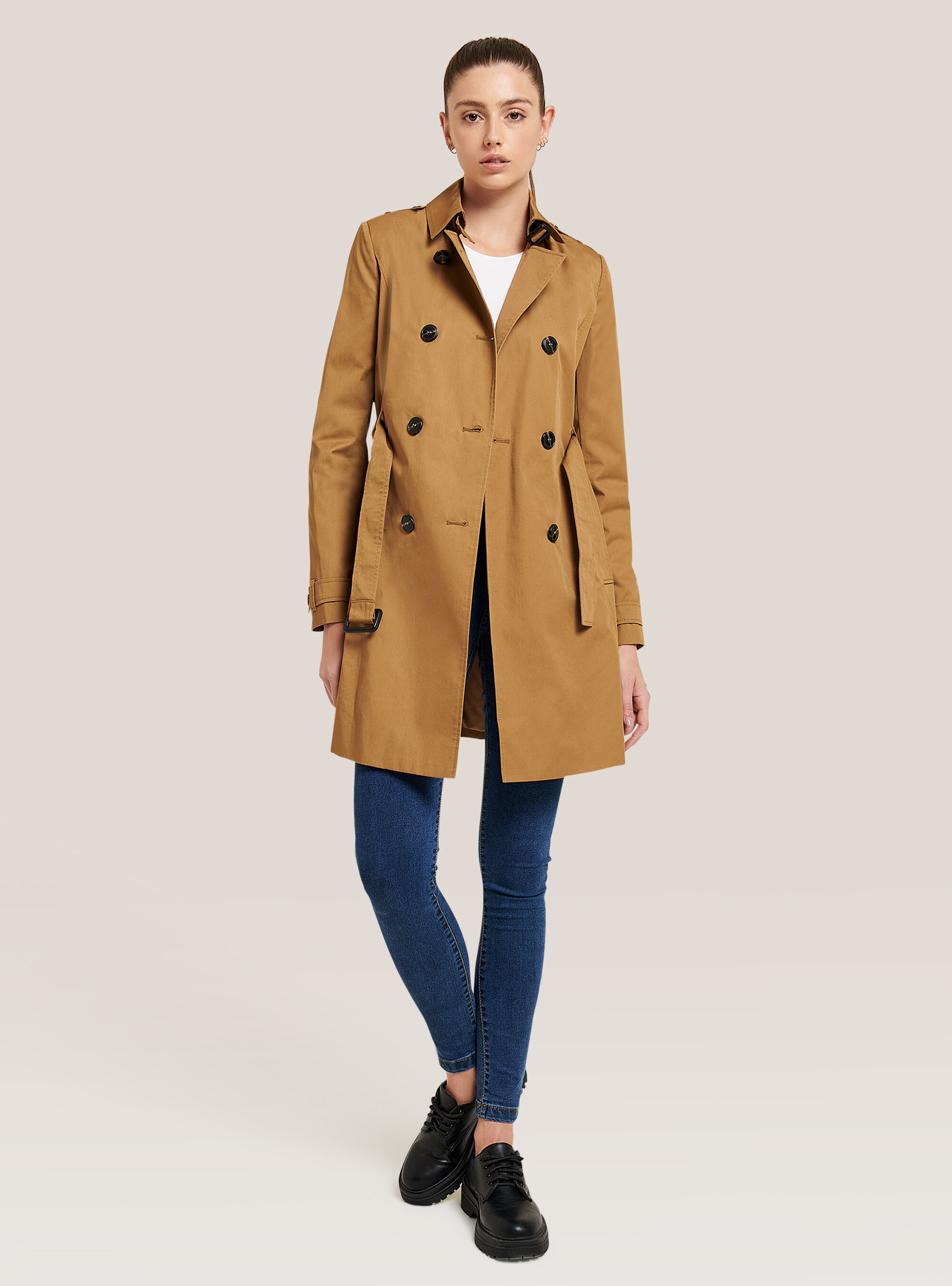 Trench coat with belt, C5507 TOBACCO