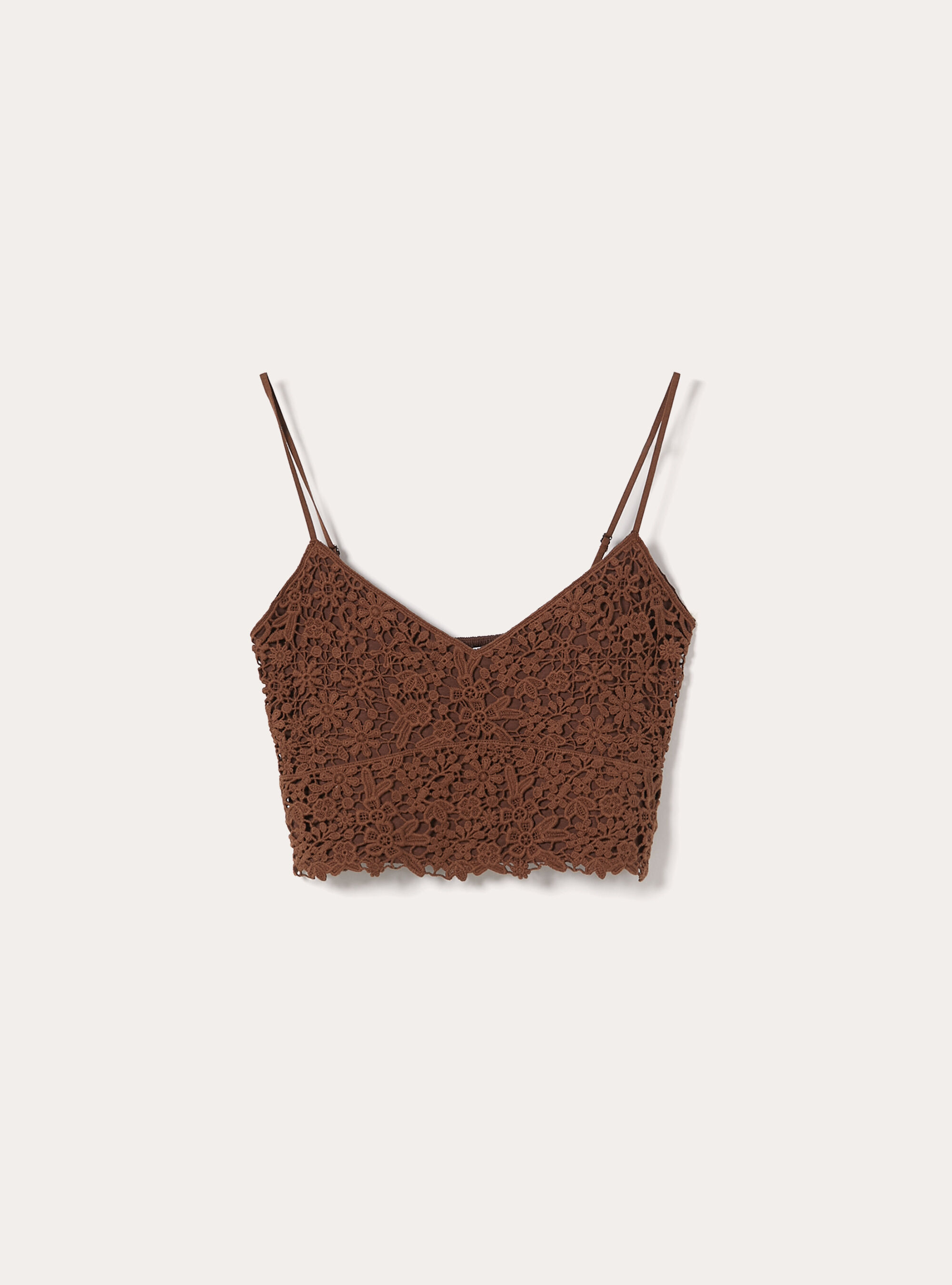 Crochet strappy top, BR2 BROWN MEDIUM