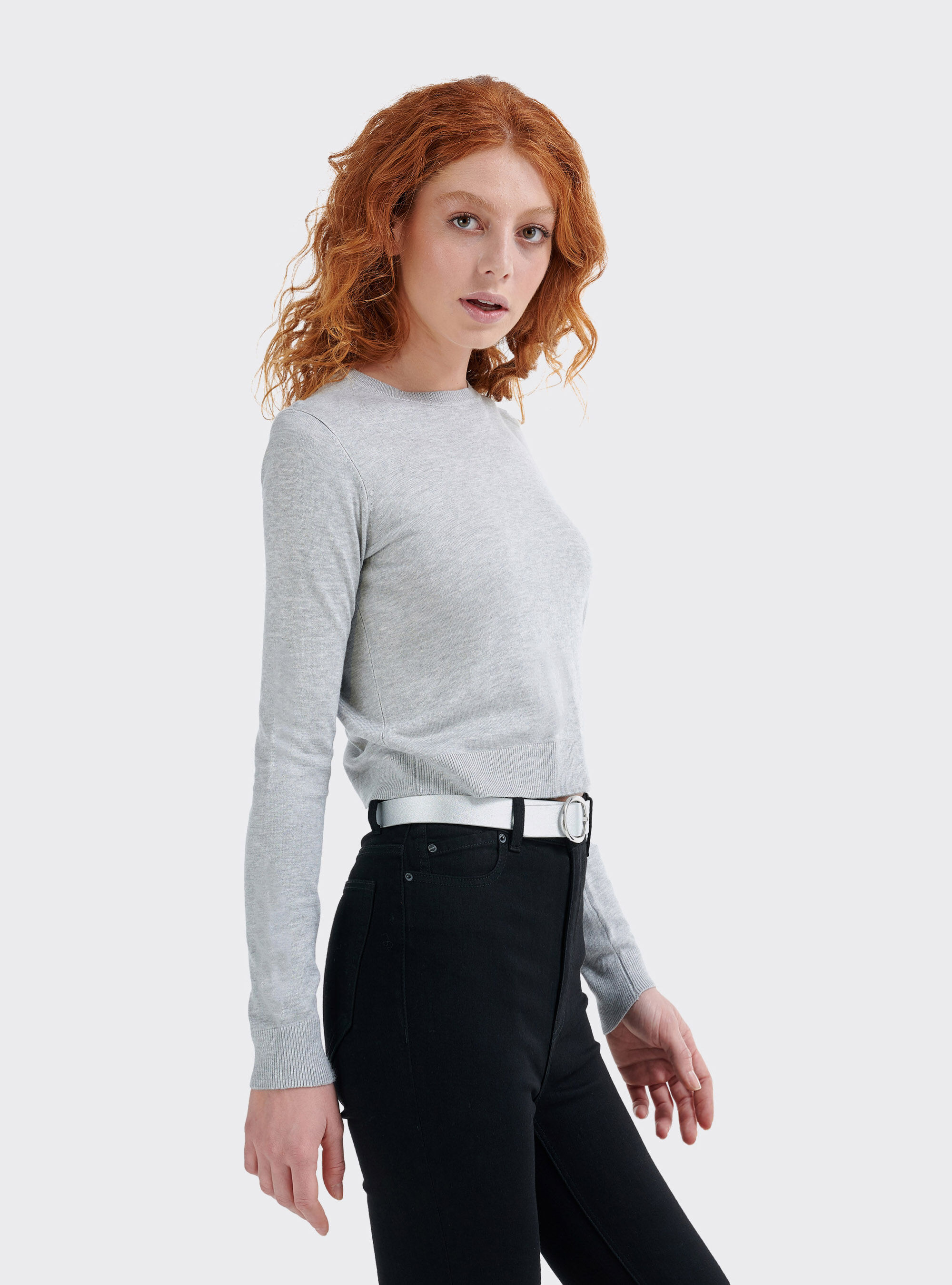 Kurz geschnittener Basic-Pullover mit bequemer Passform, C148 ICE MELANGE
