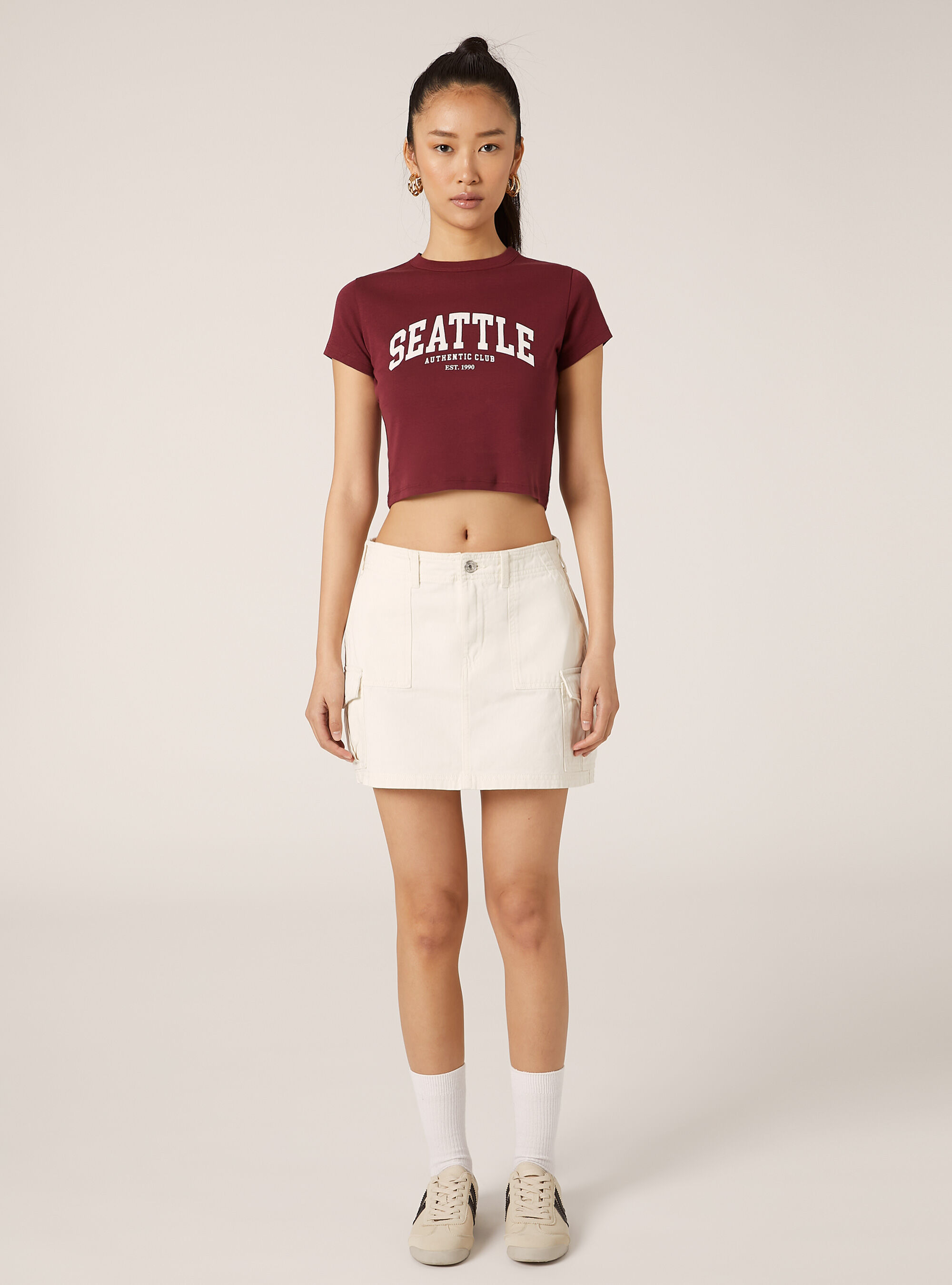 T-shirt court avec imprim&eacute; coll&egrave;ge, BO1 BORDEAUX DARK