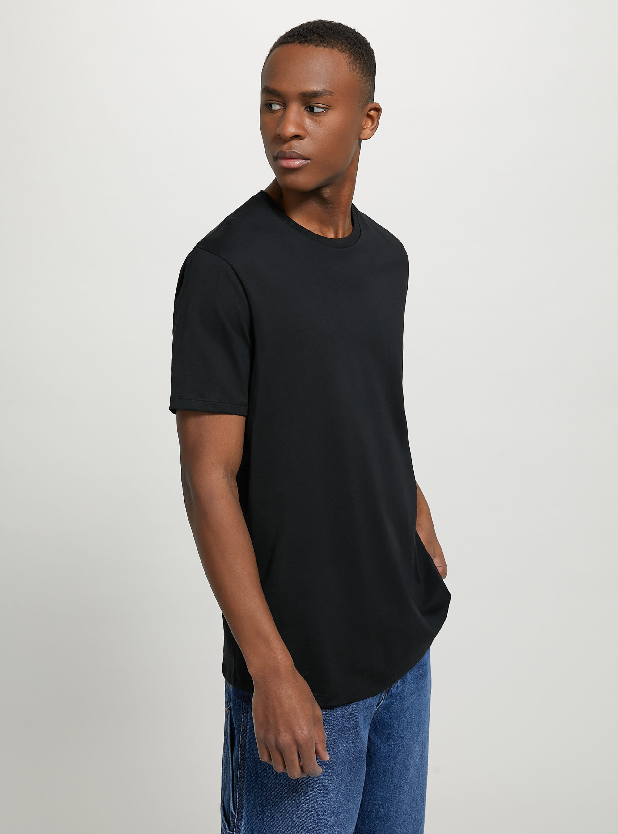 T-shirt en coton &agrave; col ras du cou, BK1 BLACK