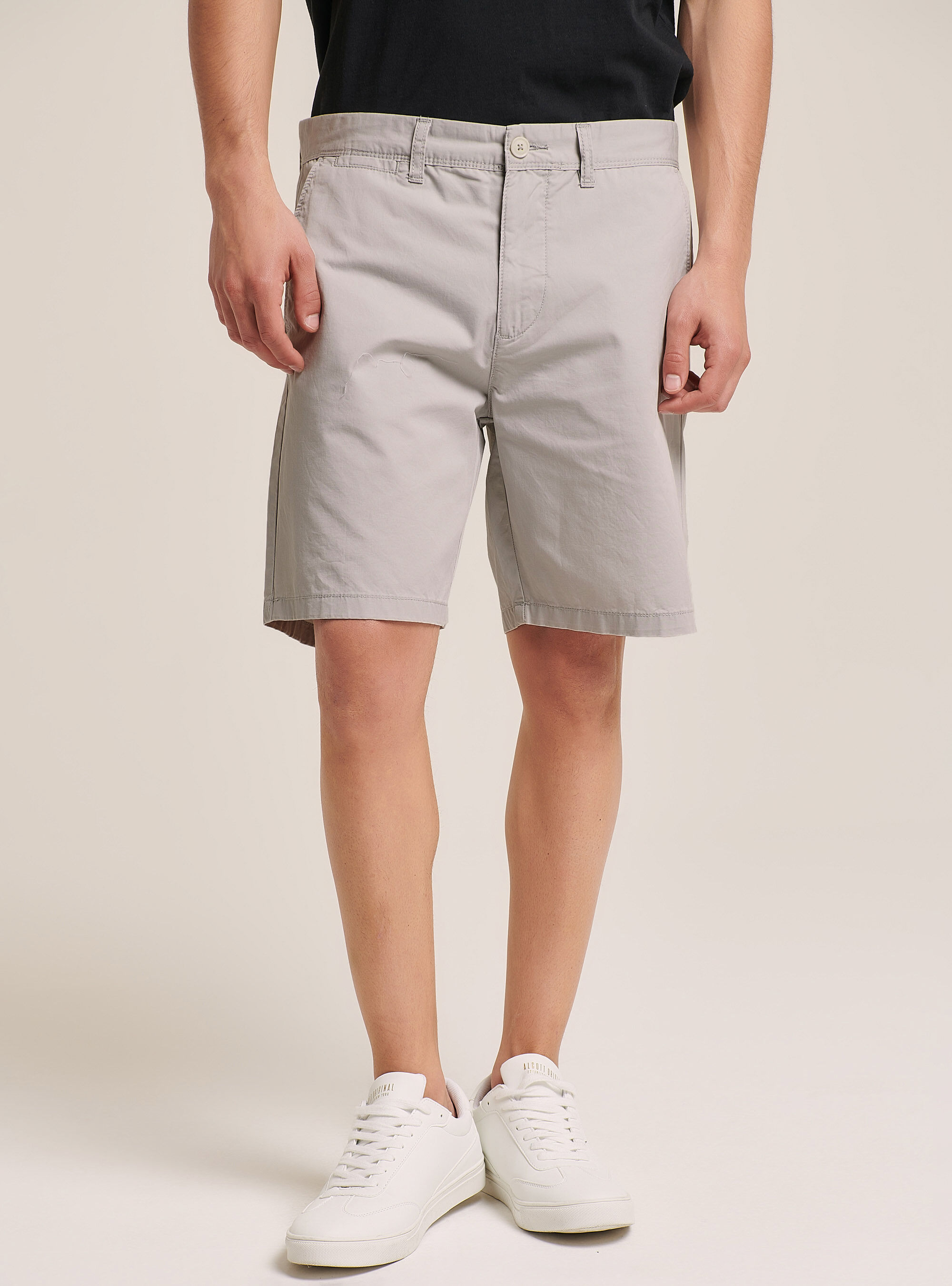 Bermudas de sarga de ajuste liso, GY3 GREY LIGHT