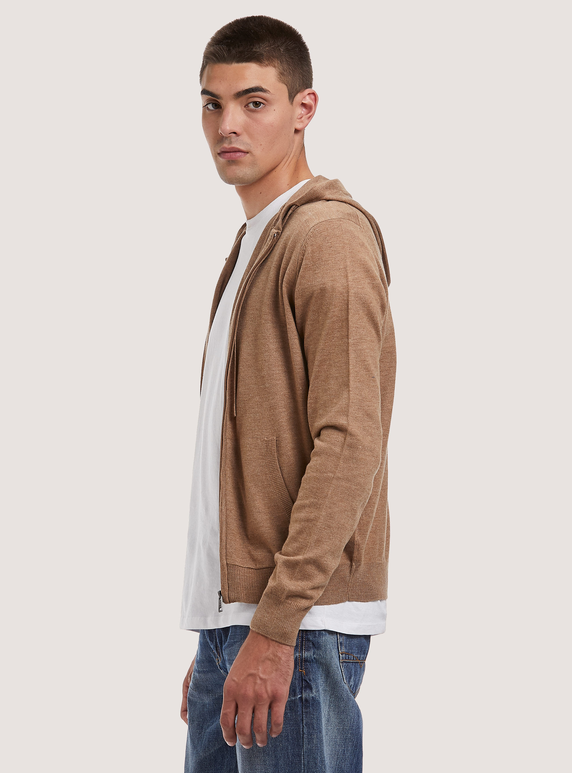 Pullover cardigan with hood, MBG3 BEIGE MEL LIGHT