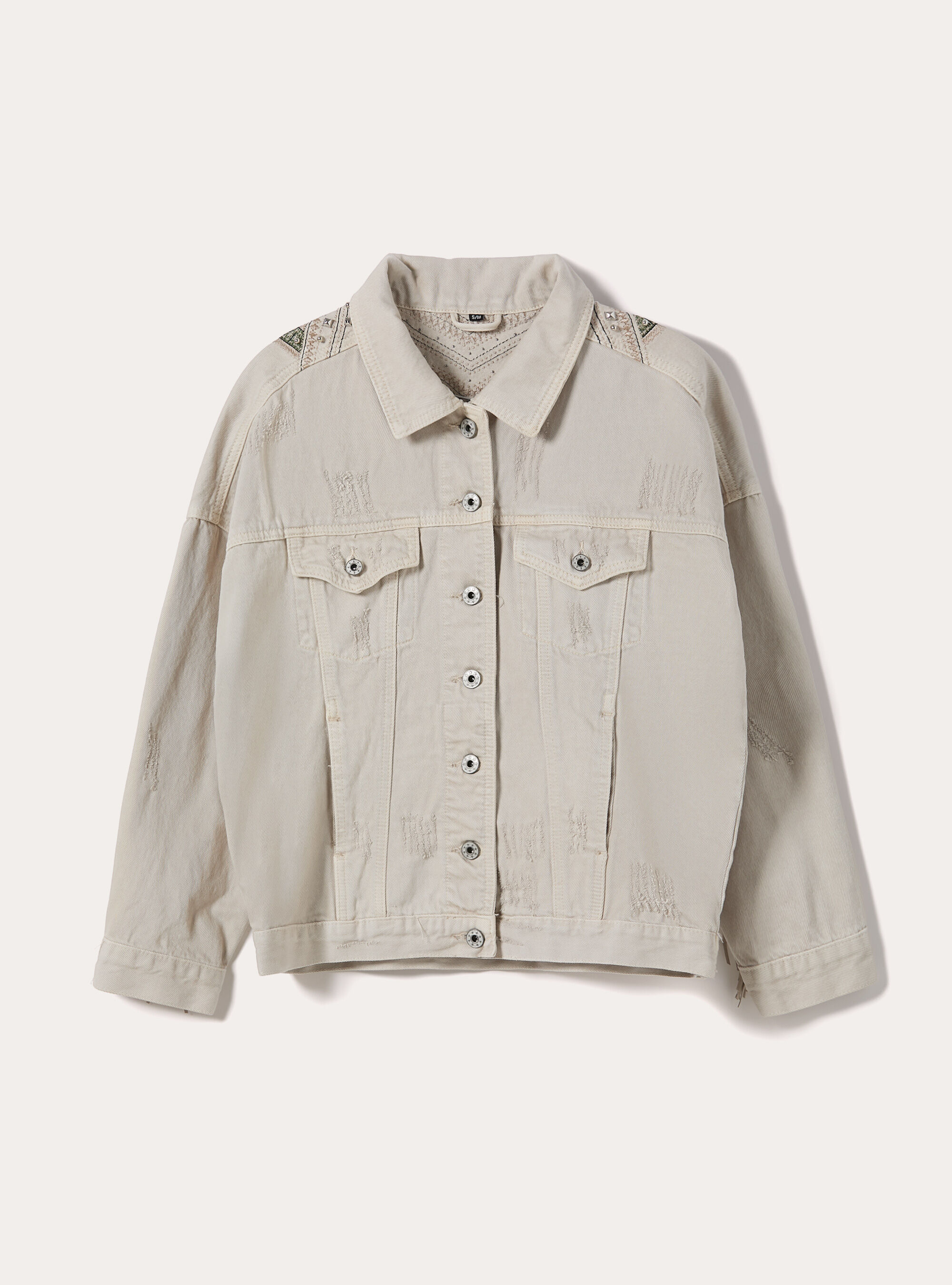 Denim jacket with fringes, BG3 BEIGE LIGHT