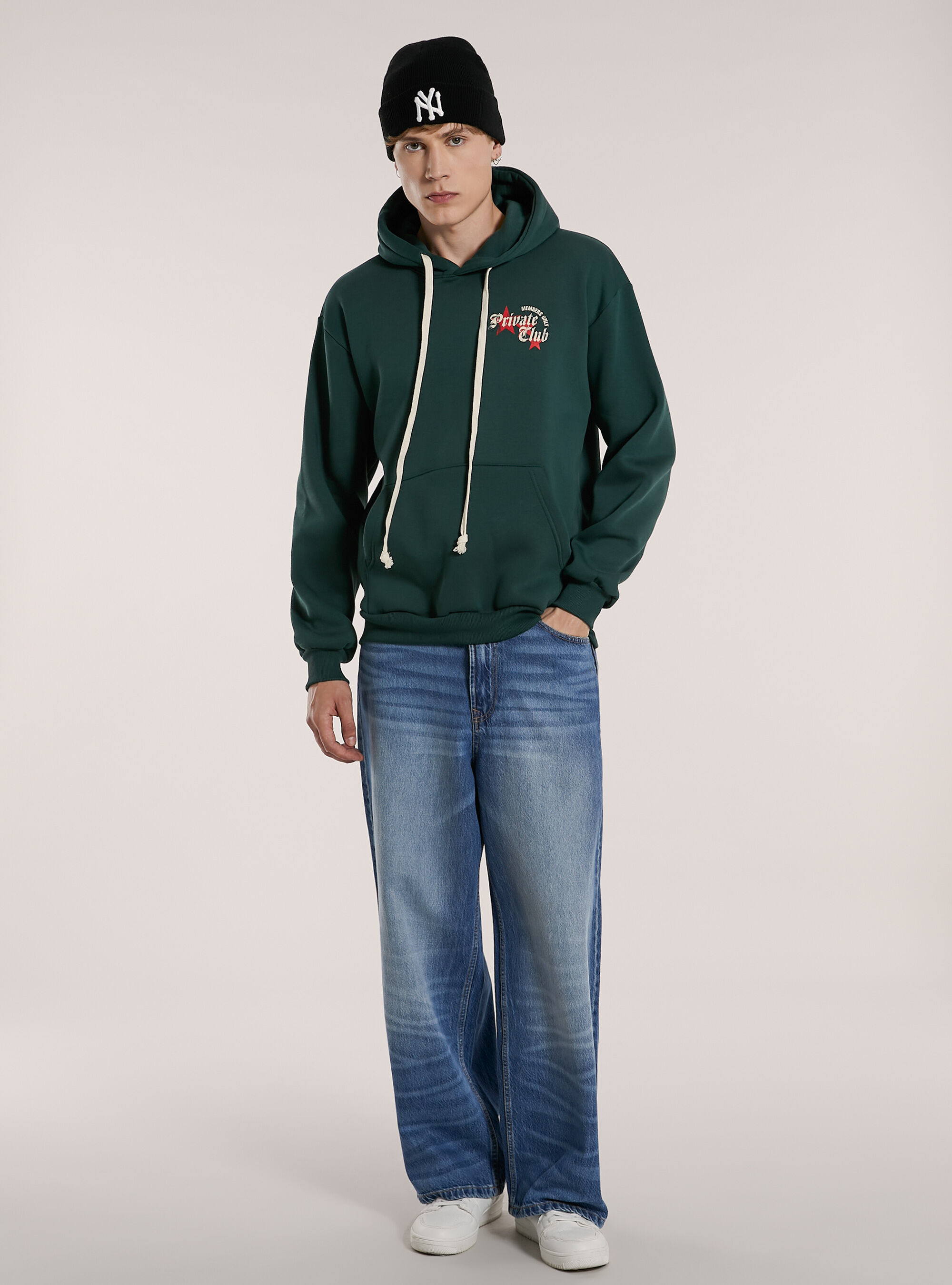 Felpa con cappuccio e stampa private club, GN1 GREEN DARK