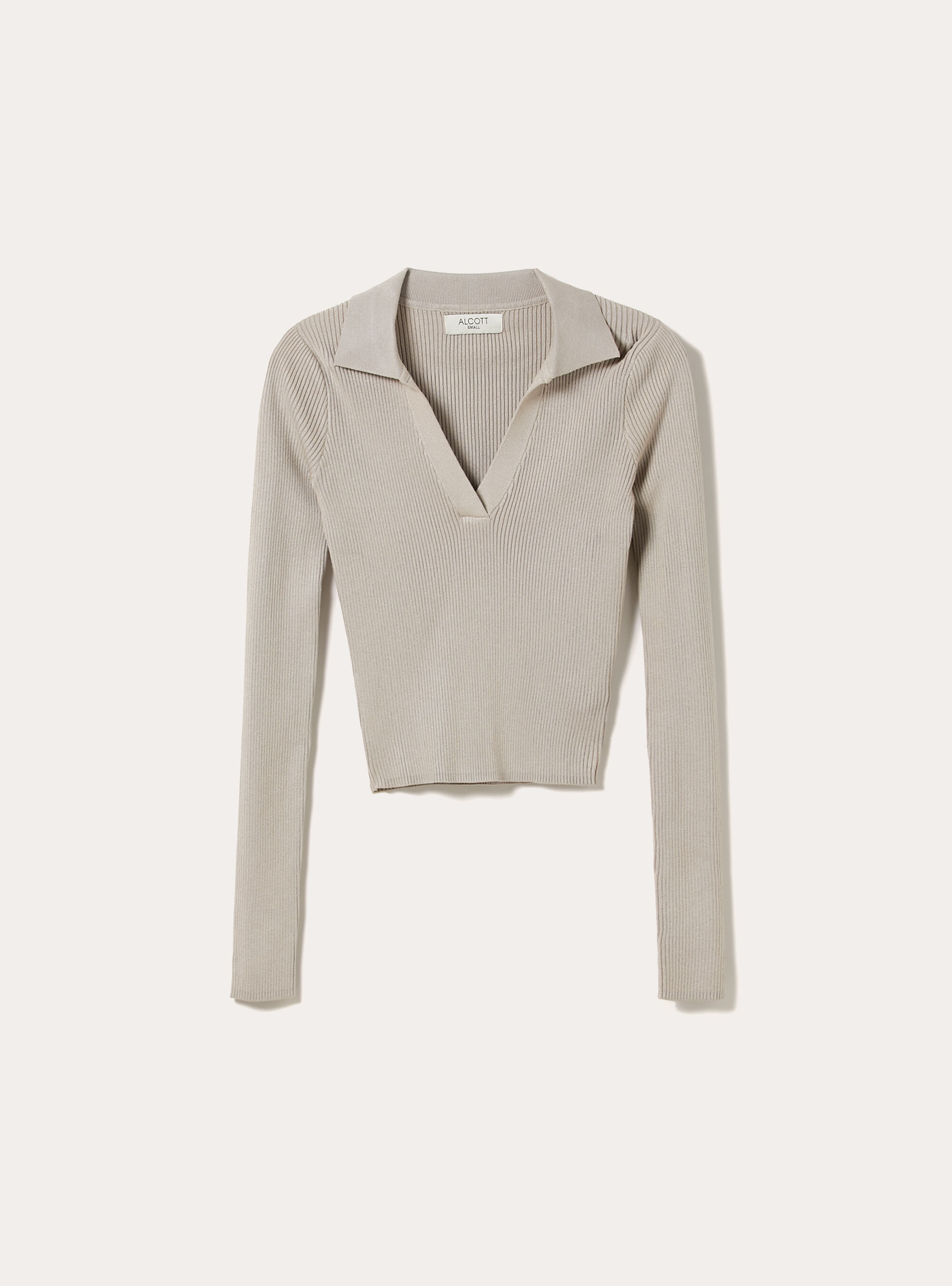 Geripptes Strick-Polohemd, BG2 BEIGE MEDIUM