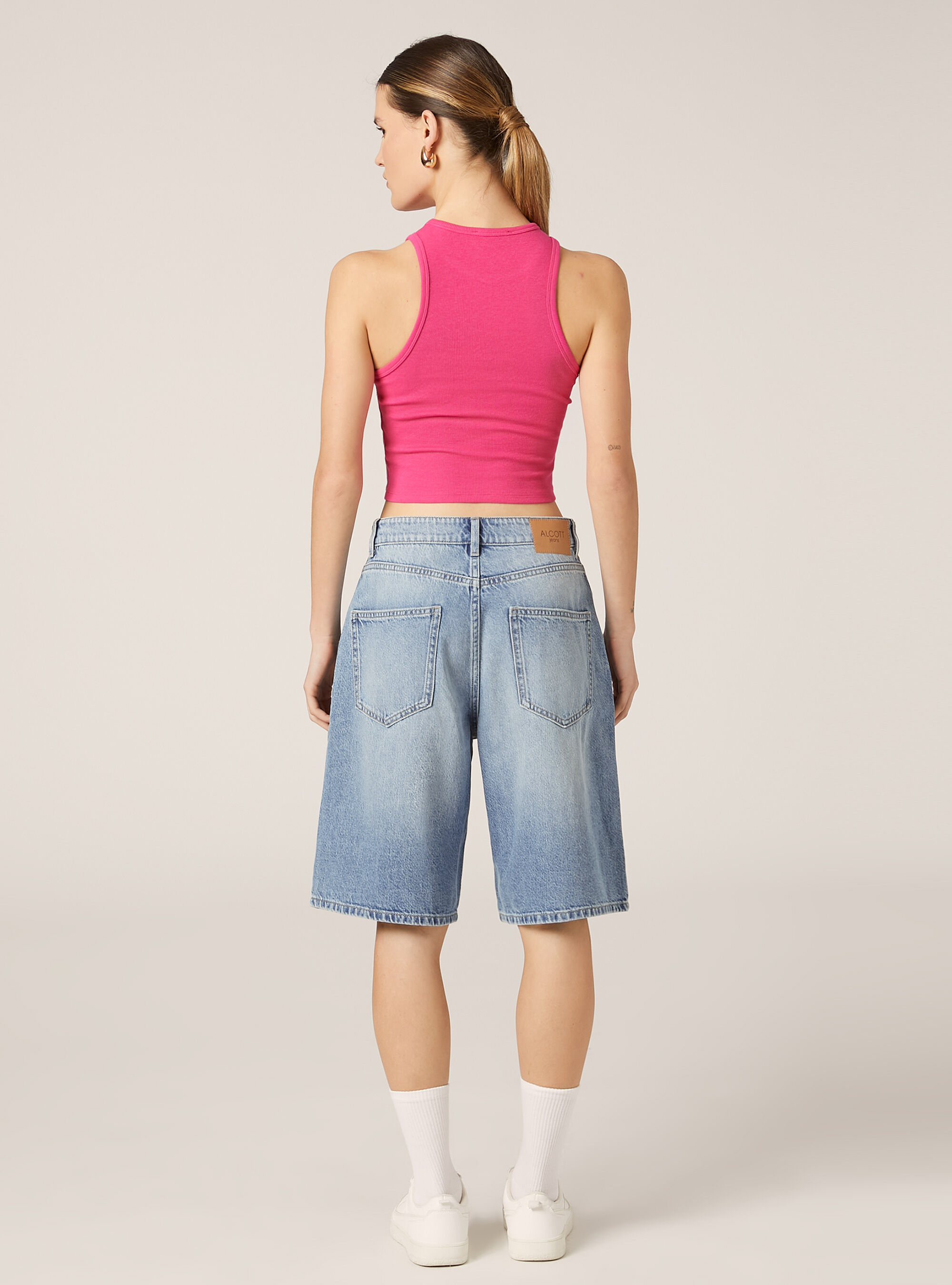 Cropped tank top in rib, FX2 FUXIA MEDIUM
