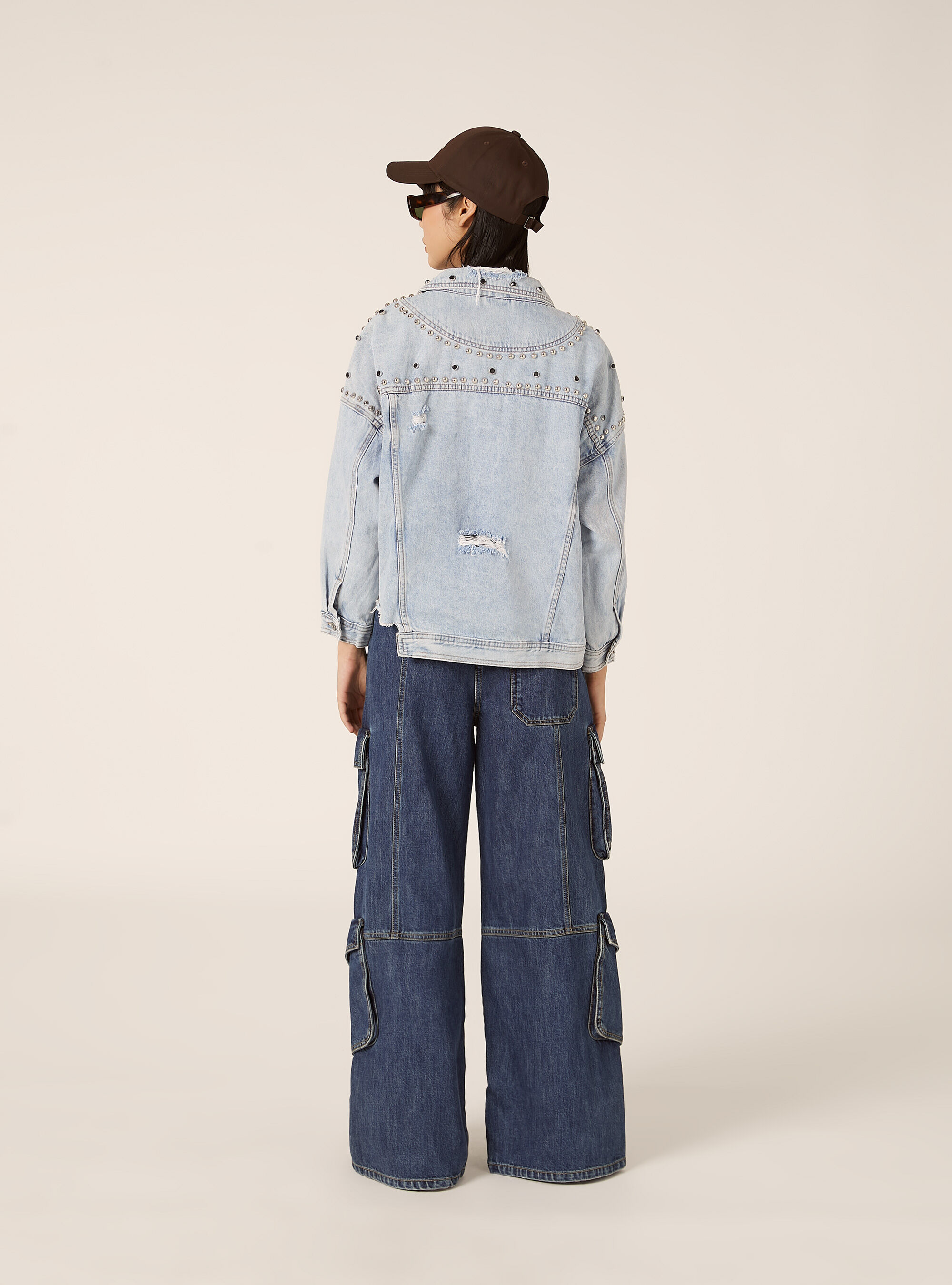 Giacca in denim con borchie, D007 LIGHT AZURE