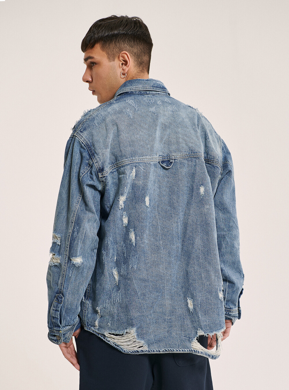 ripped jeans dress shirt Floerns Men's Causal Ripped Button Front Dual Pocket Short Sleeve Denim Shirt Without Tee Black XS