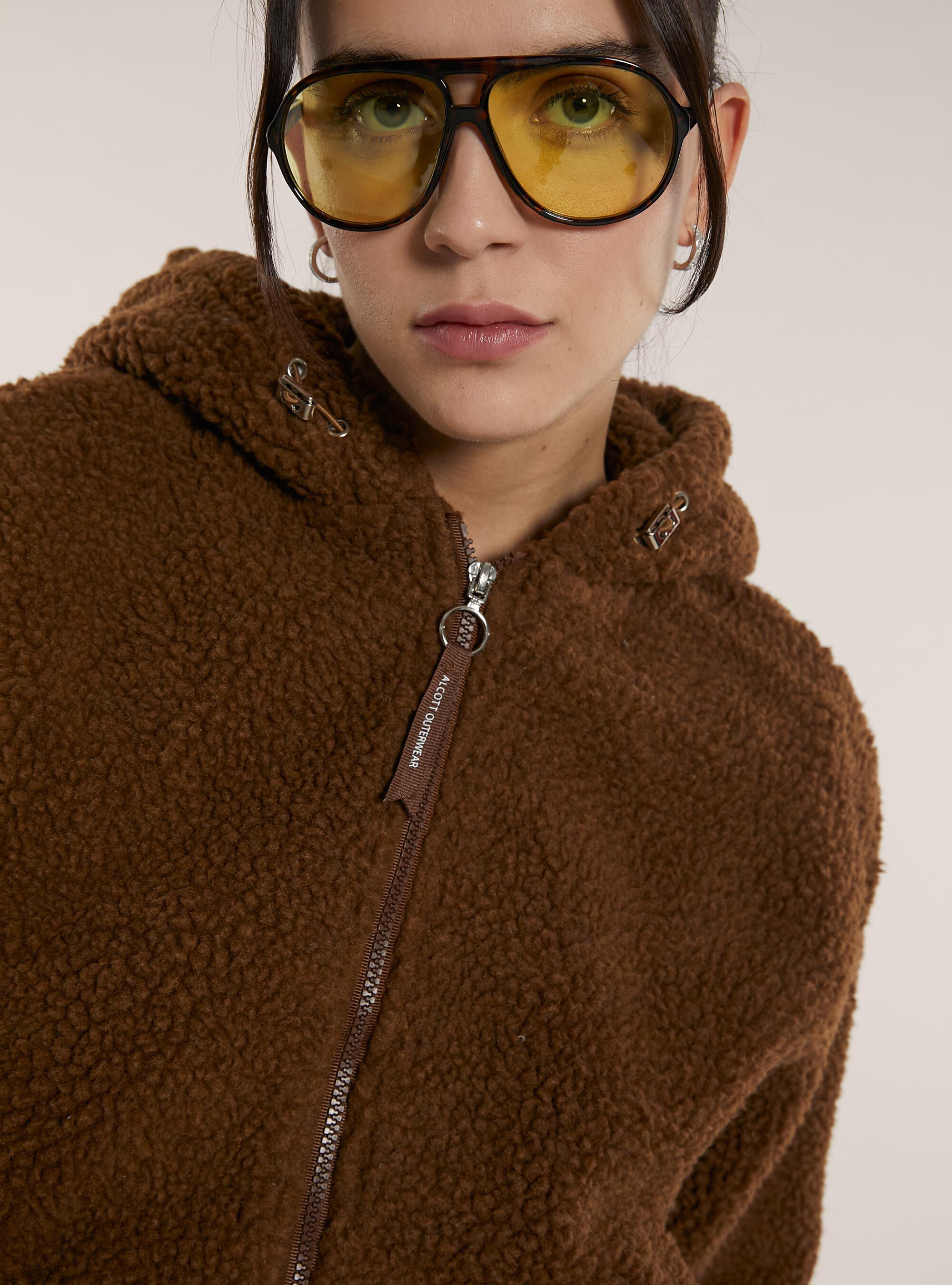 Giubbotto sherpa  crop fit, BR1 BROWN DARK