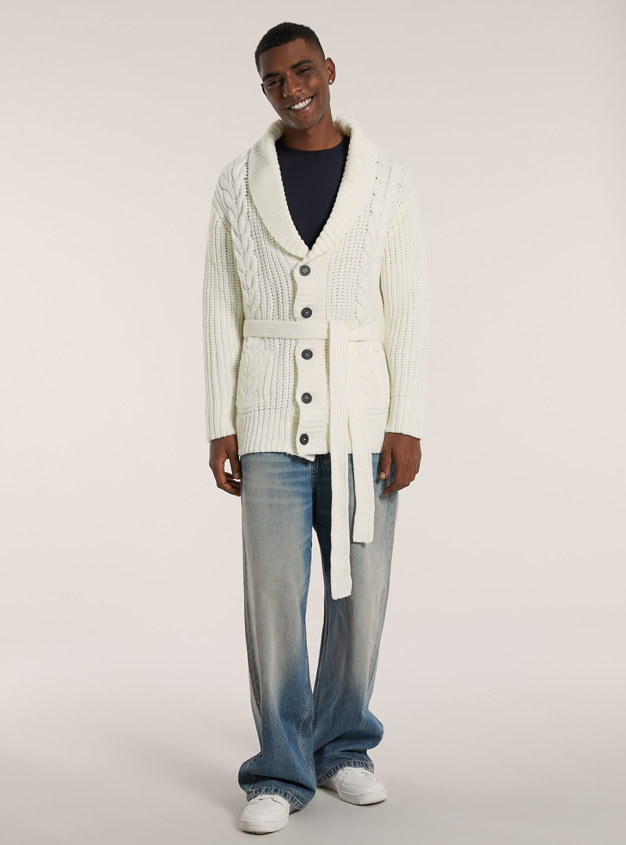 Pullover cardigan a trecce aperto, WH2 WHITE