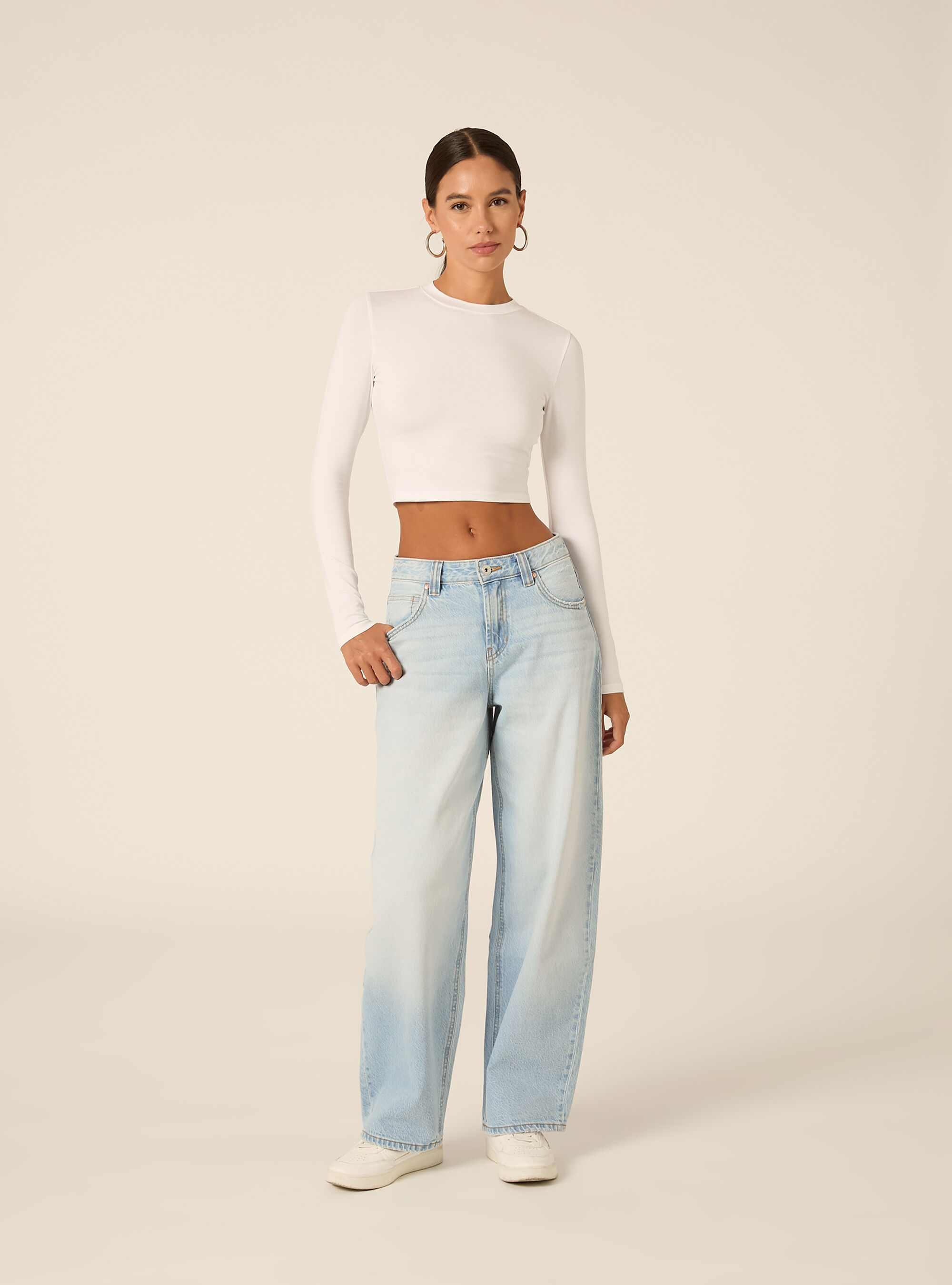 Maglia crop a maniche lunghe, WH2 WHITE