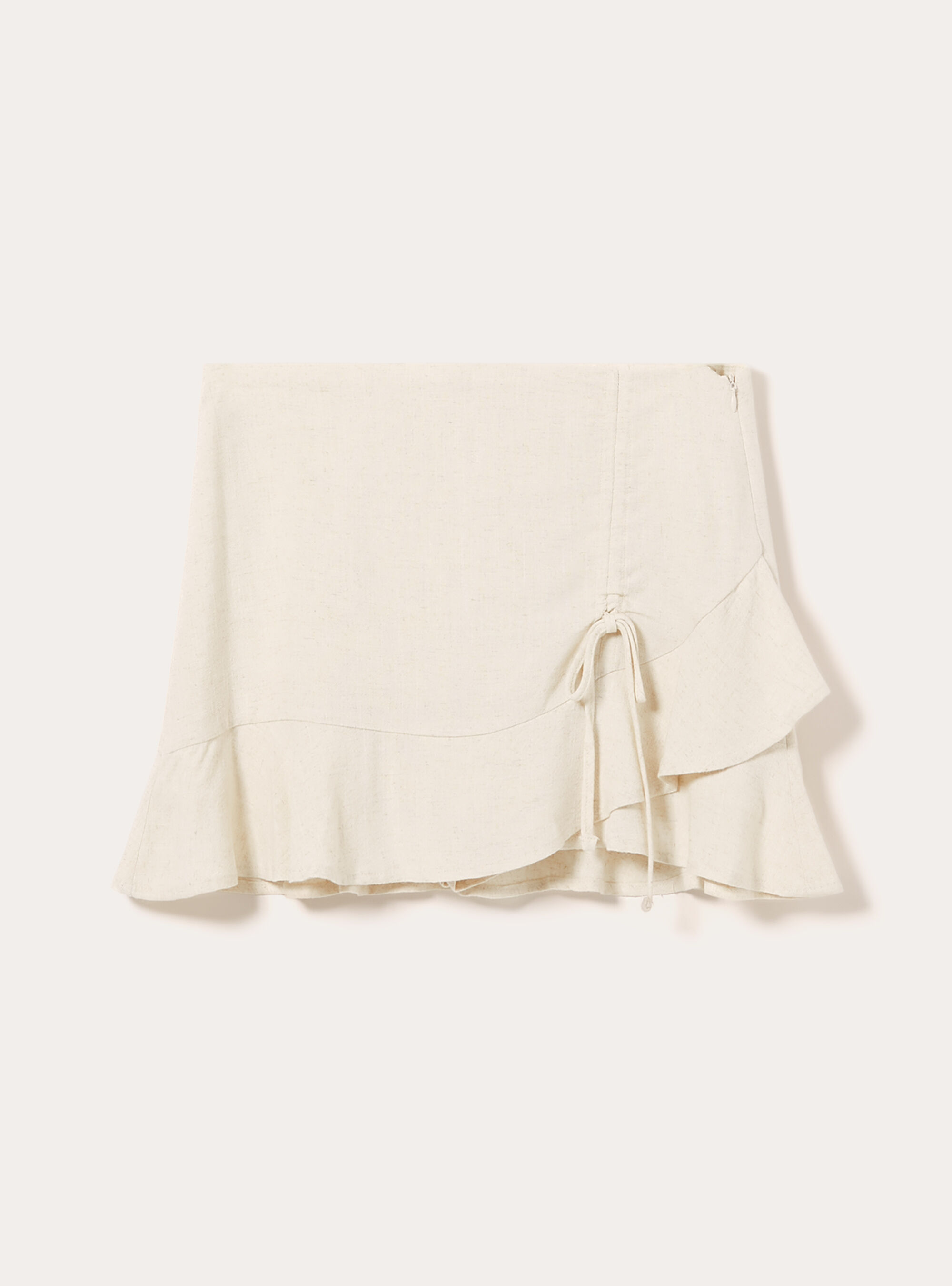 Minifalda de mezcla de lino con volante, MBG3 BEIGE MEL LIGHT